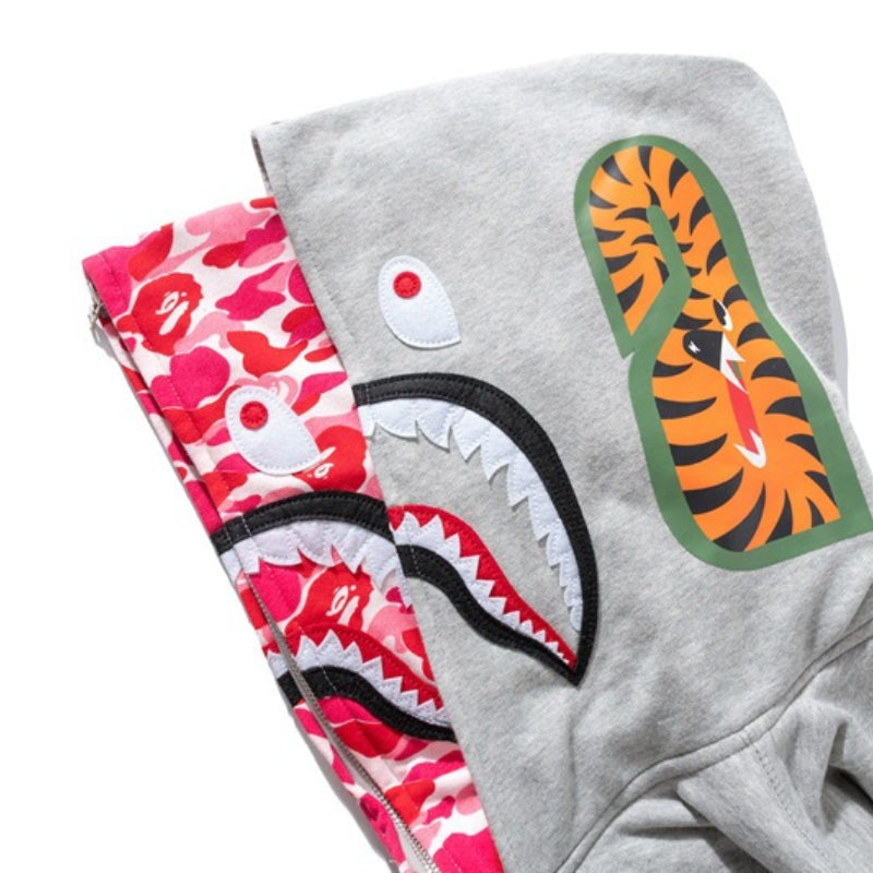 Bathing Ape Hoodie Shark Double Hat Embroidered Zip Sweater Casual Loose Hooded Jacket