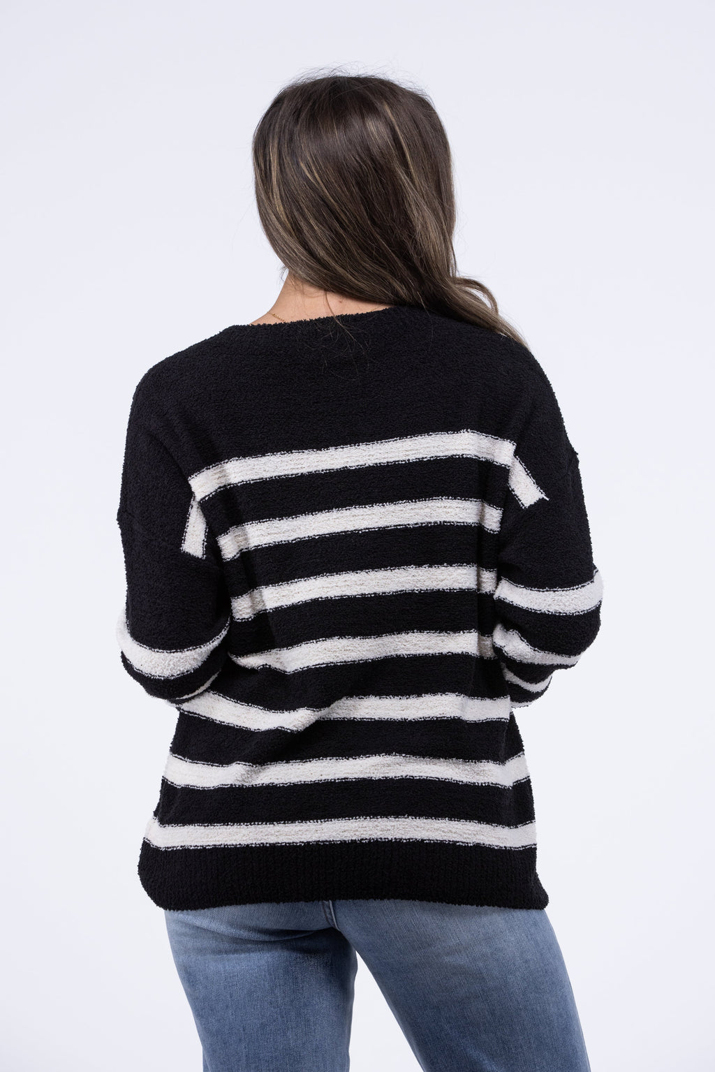 One Day Women's Striped Round Neckline Knit Sweater