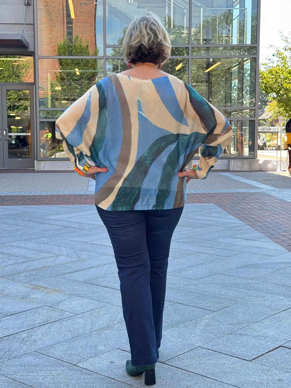 Green Abstract Round Knit Printed Sweate
