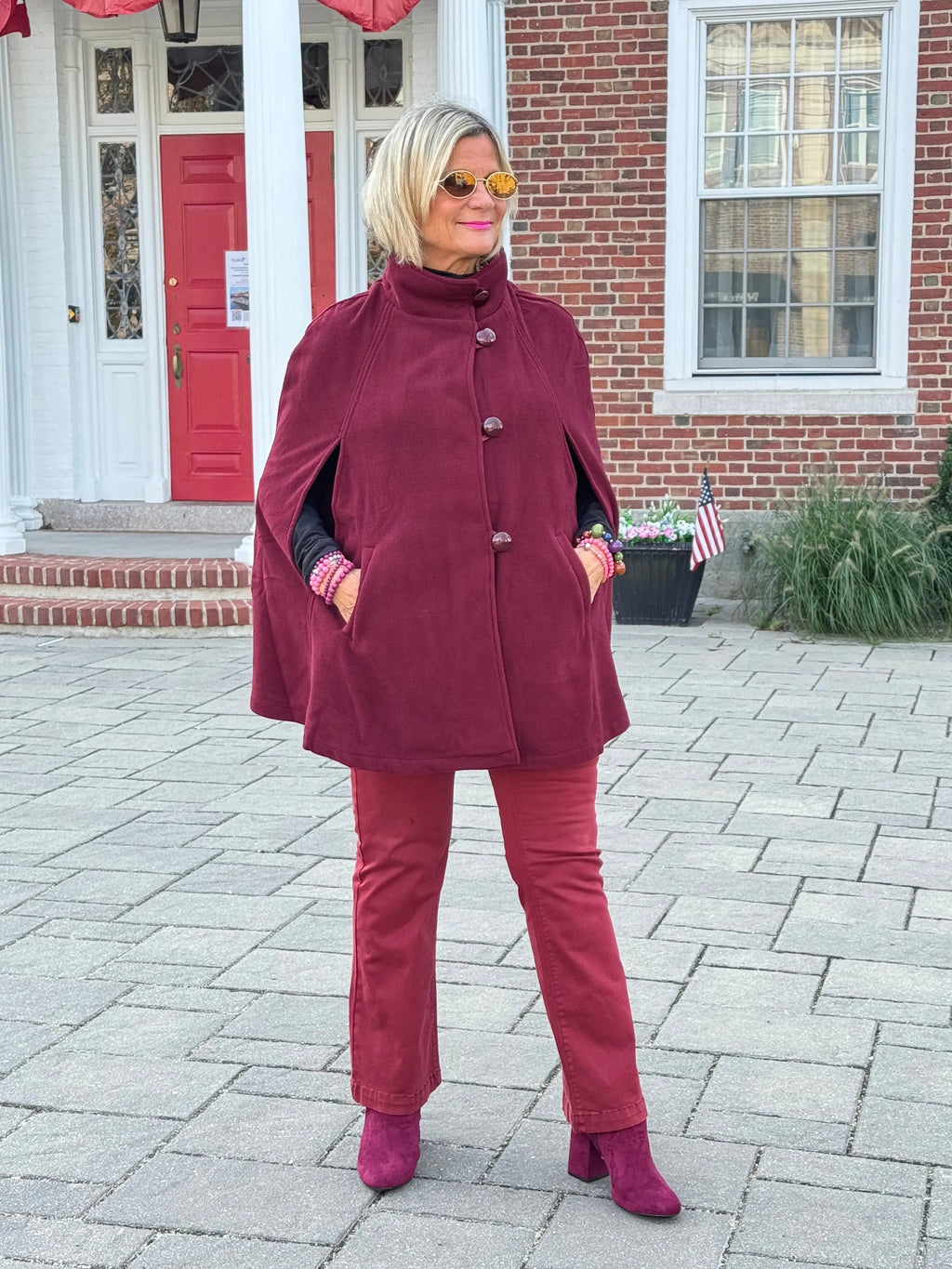 BURGUNDY Womens Cape Poncho Coat