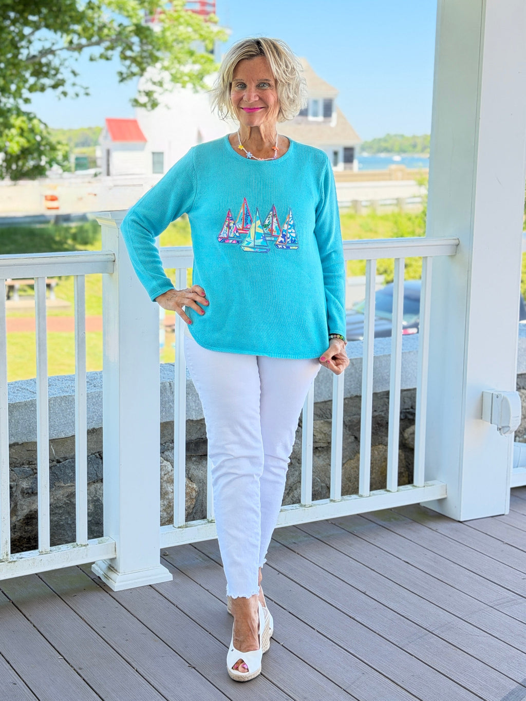 BEACH CLUB AQUA SAILBOAT SWEATER