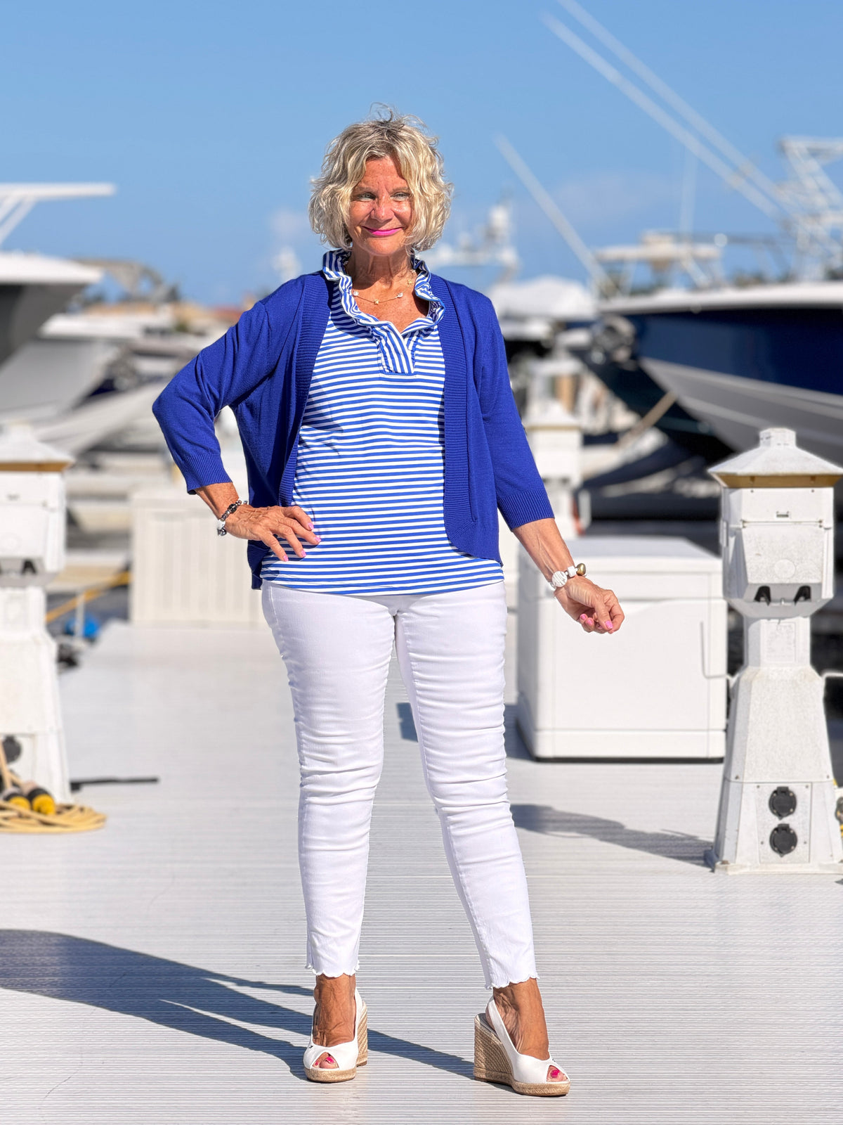 HARBOR BLUE SLEEVELESSS RUFFLE