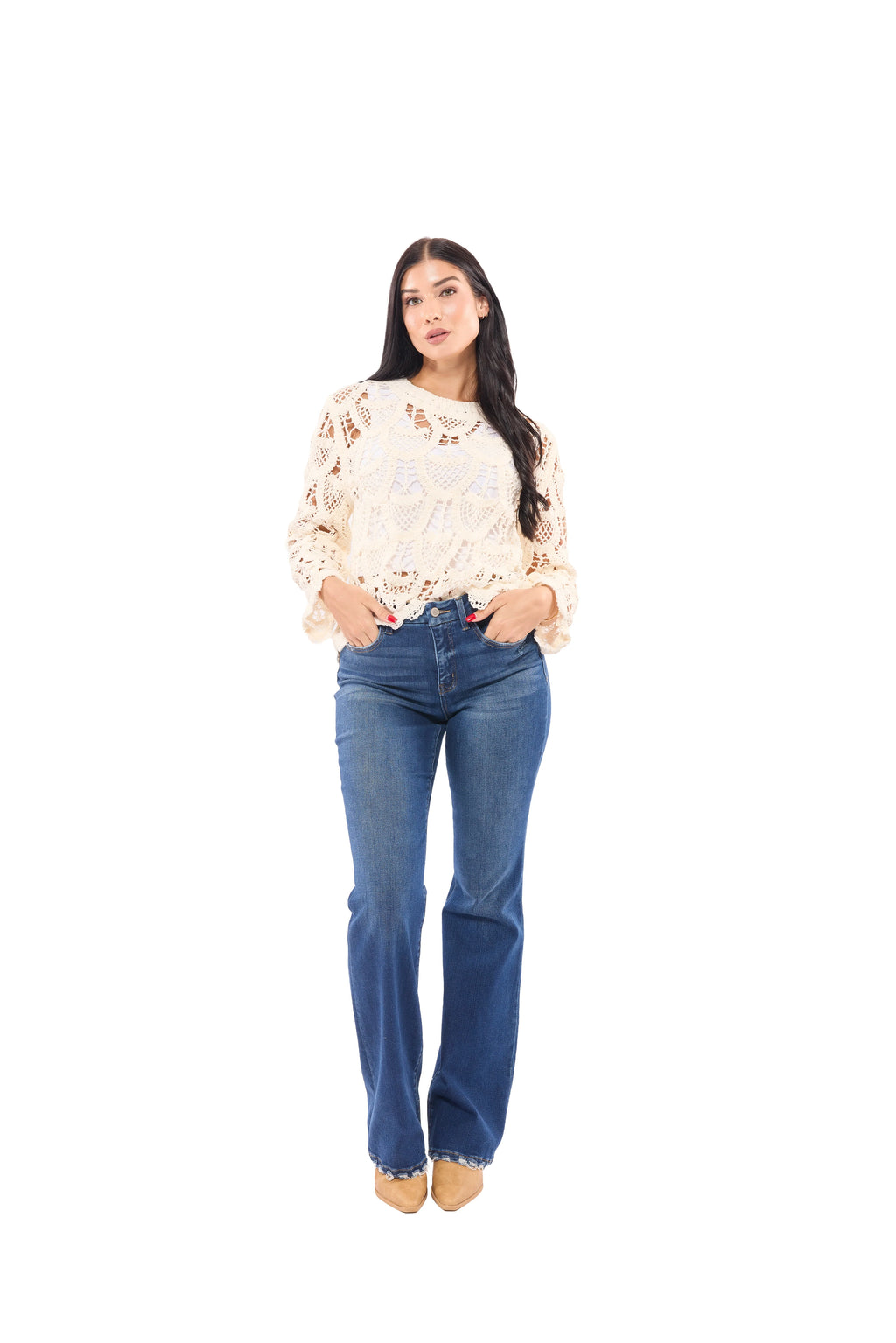 ALB Exclusive Crochet Into The Night Women's Textured Long Sleeve Top