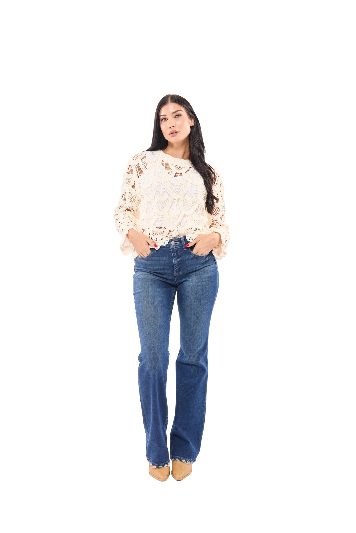 ALB Exclusive Crochet Into The Night Women's Textured Long Sleeve Top