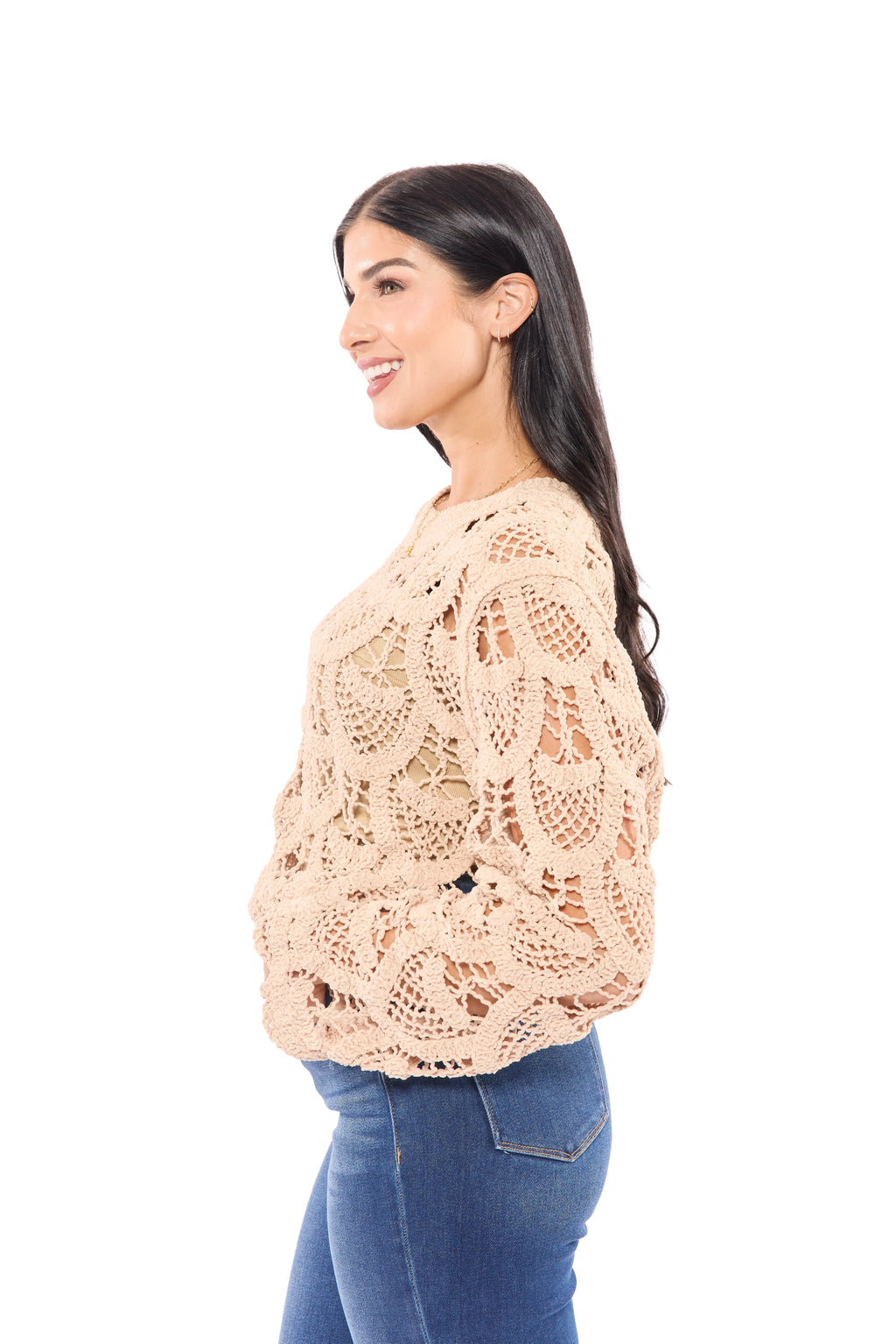 ALB Exclusive Crochet Into The Night Women's Textured Long Sleeve Top