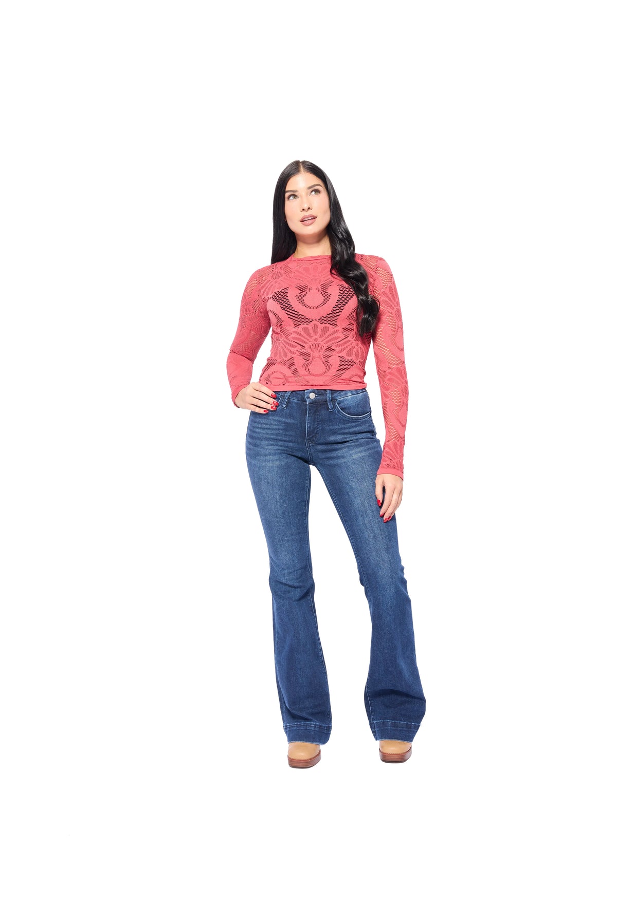 Women's Fishnet Layering Long Sleeve Top