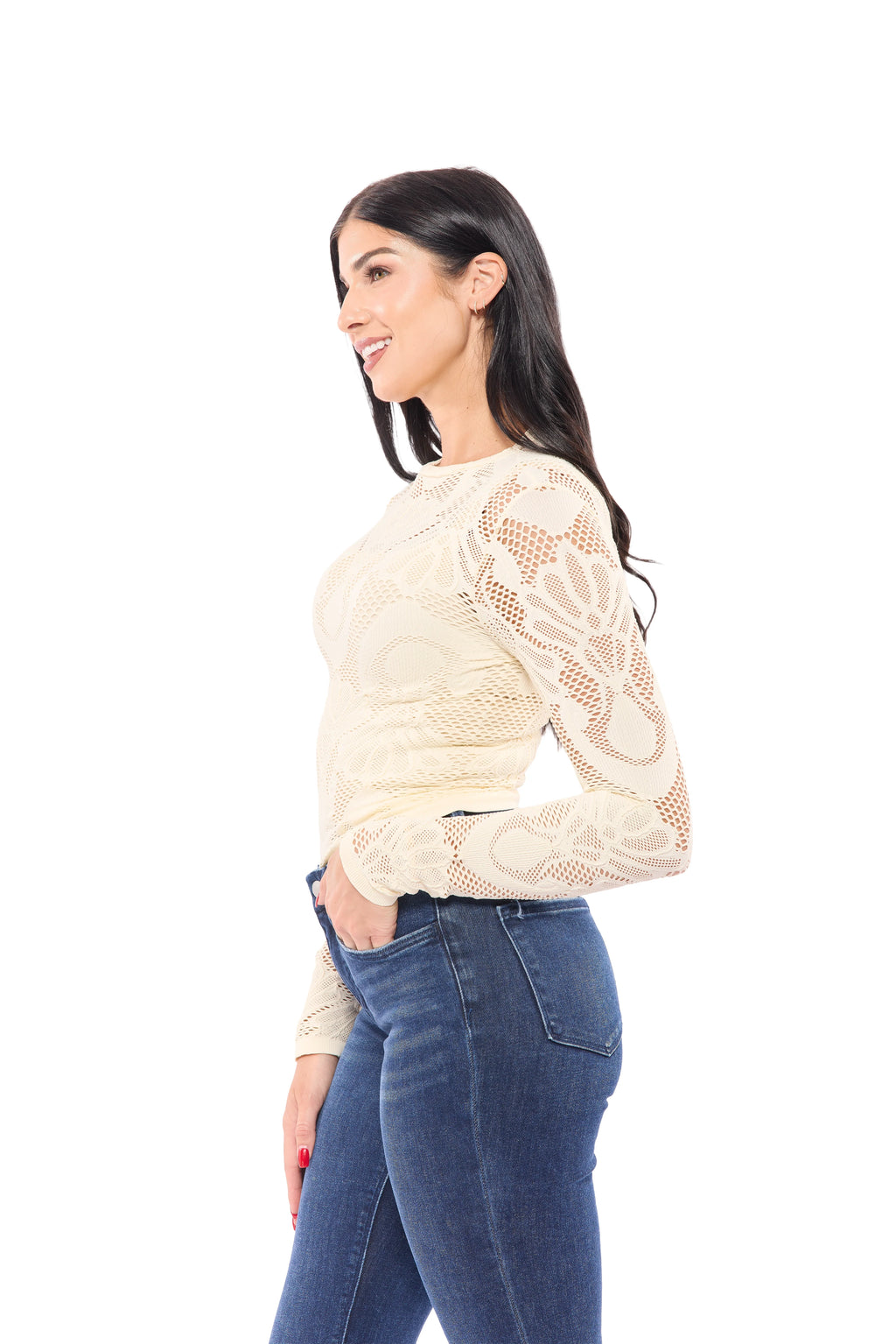 Women's Fishnet Layering Long Sleeve Top