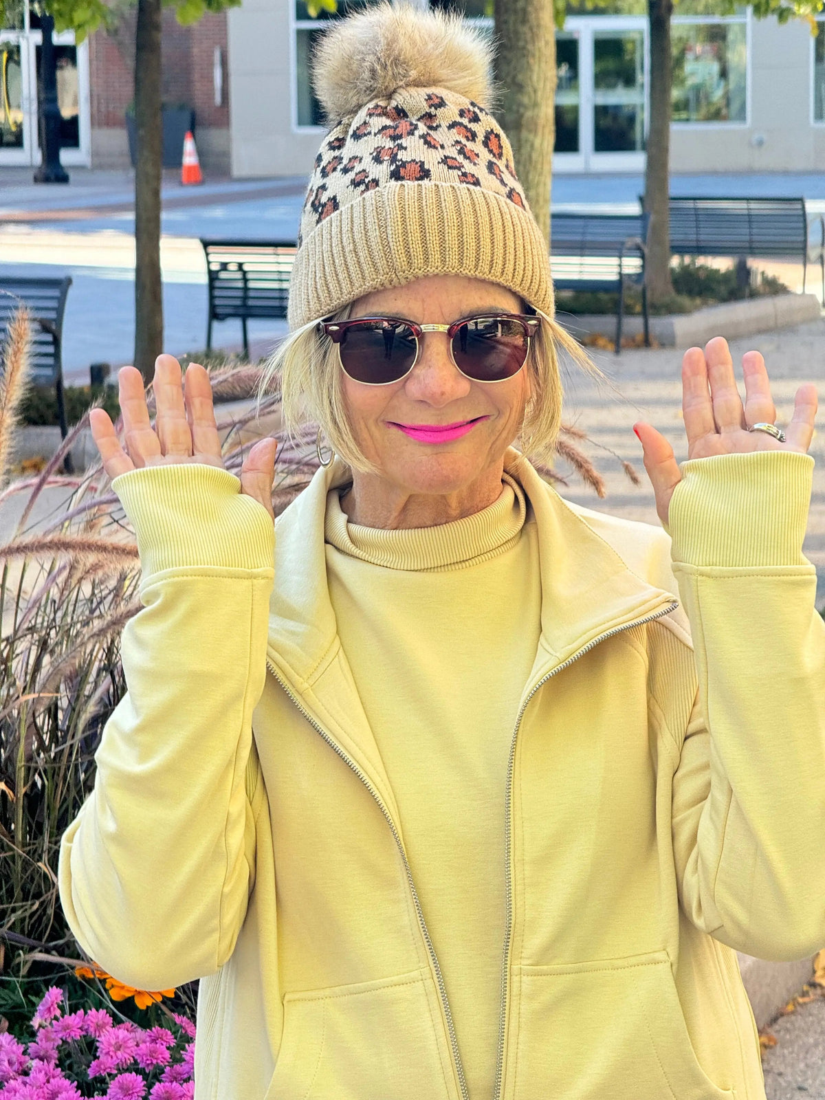 Leopard Pom Pom Hat