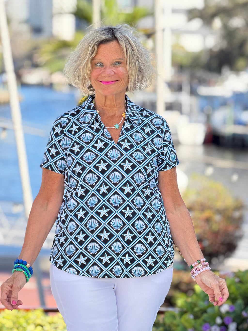LULU B OCEAN TREASURES SHORT SLEEVE COLLAR
