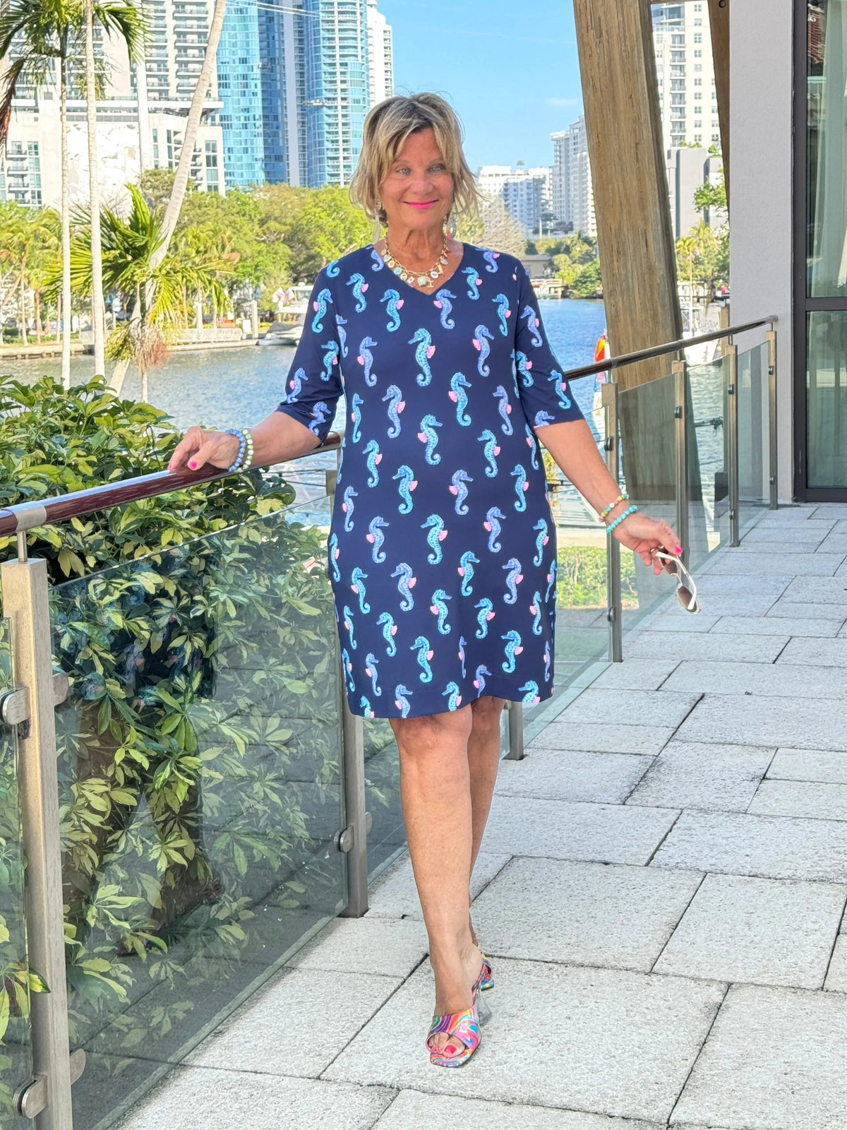 LULU B MIDNIGHT REEF ELBOW SLEEVE DRESS