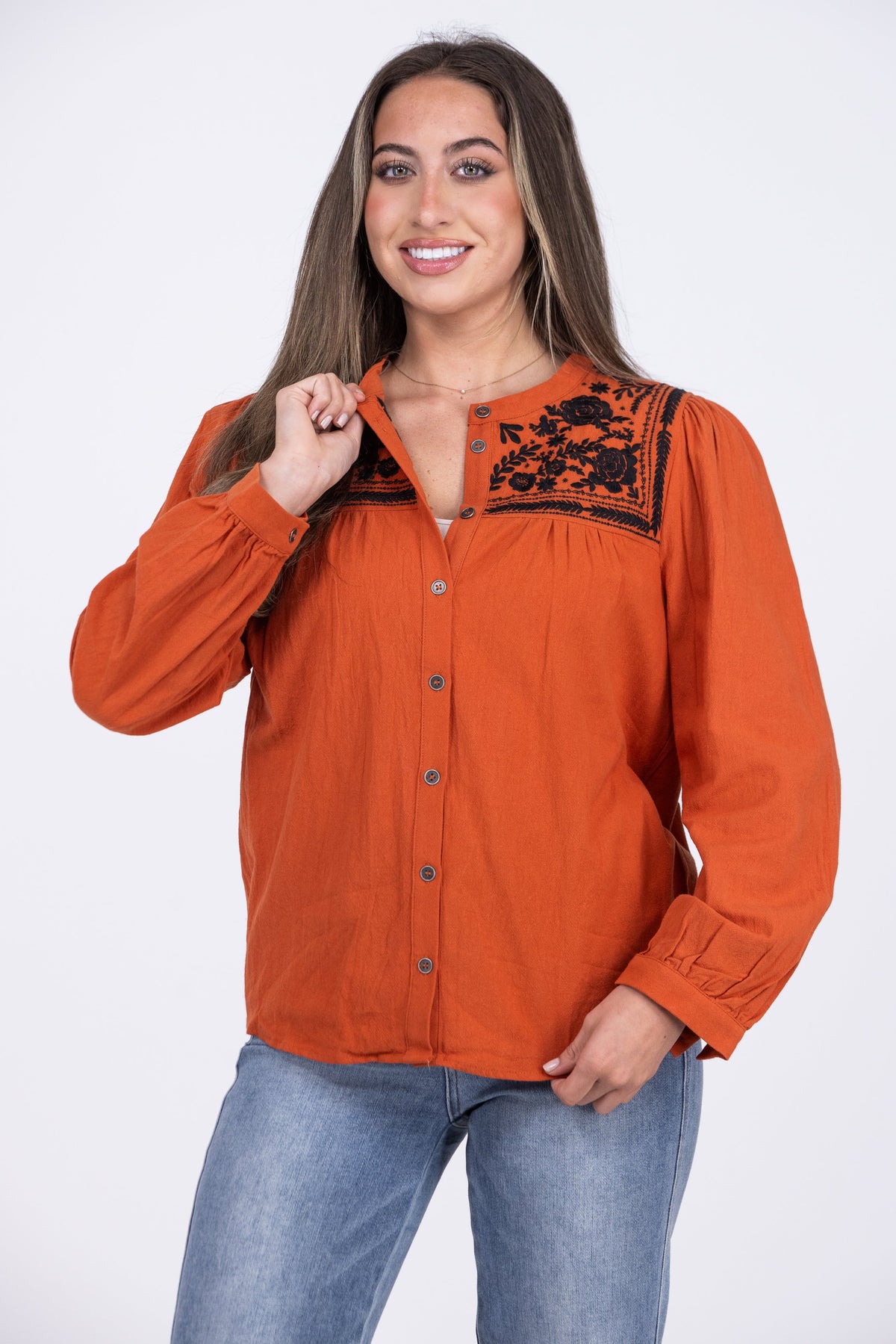 Flowers of the Desert Women's Embroidered Floral Long Sleeve Top