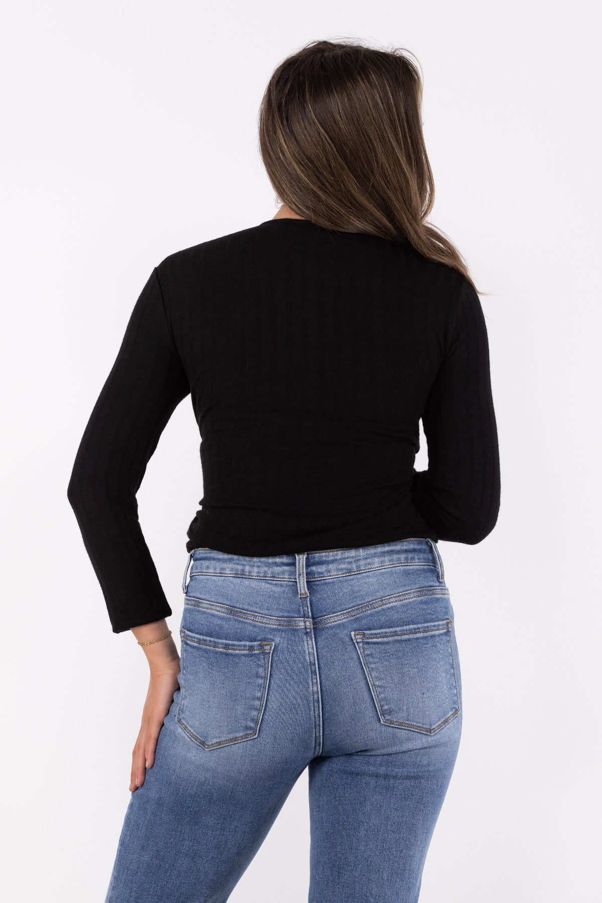 Make Your Choice Women's Half Button Down Ribbed Long Sleeve Top