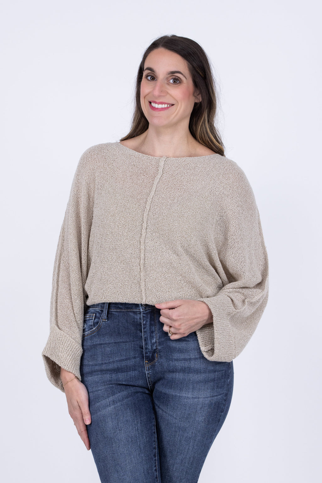 Simple Perfections Women's Round Neckline Cuffed Sleeve Sweater