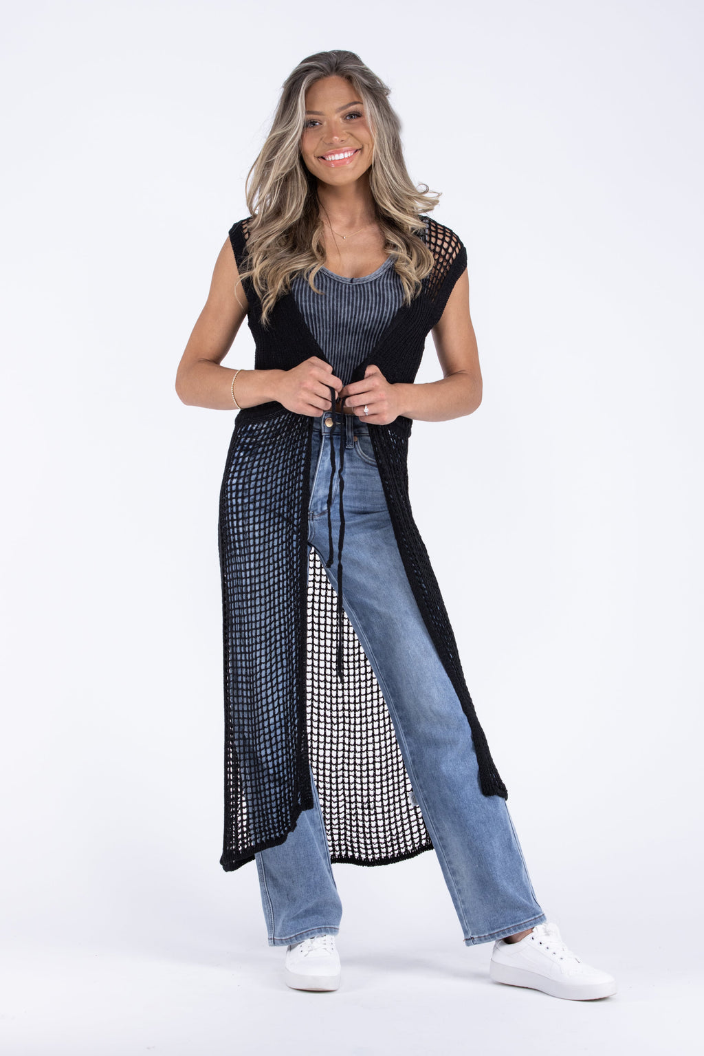 Flying Free Women's Boho Open Knit Sleeveless Cardigan