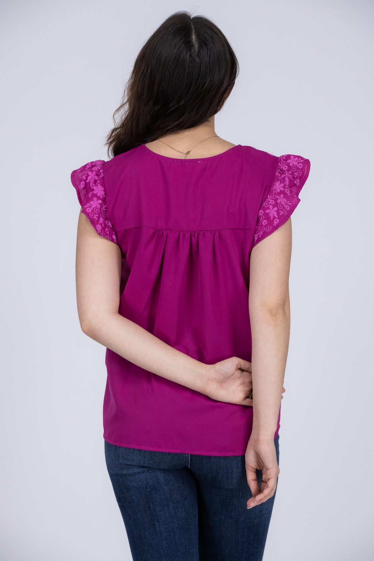 It's All You Women's Embroidered Short Flutter Sleeve Top