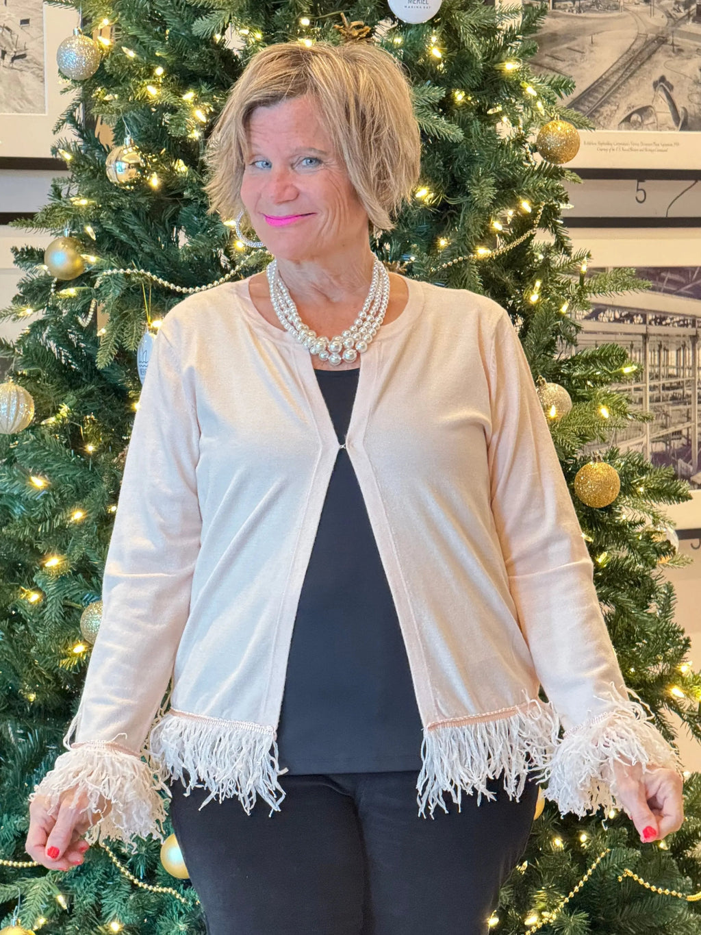 LULU-B BLUSH CASHMERE FRINGE CARDIGAN