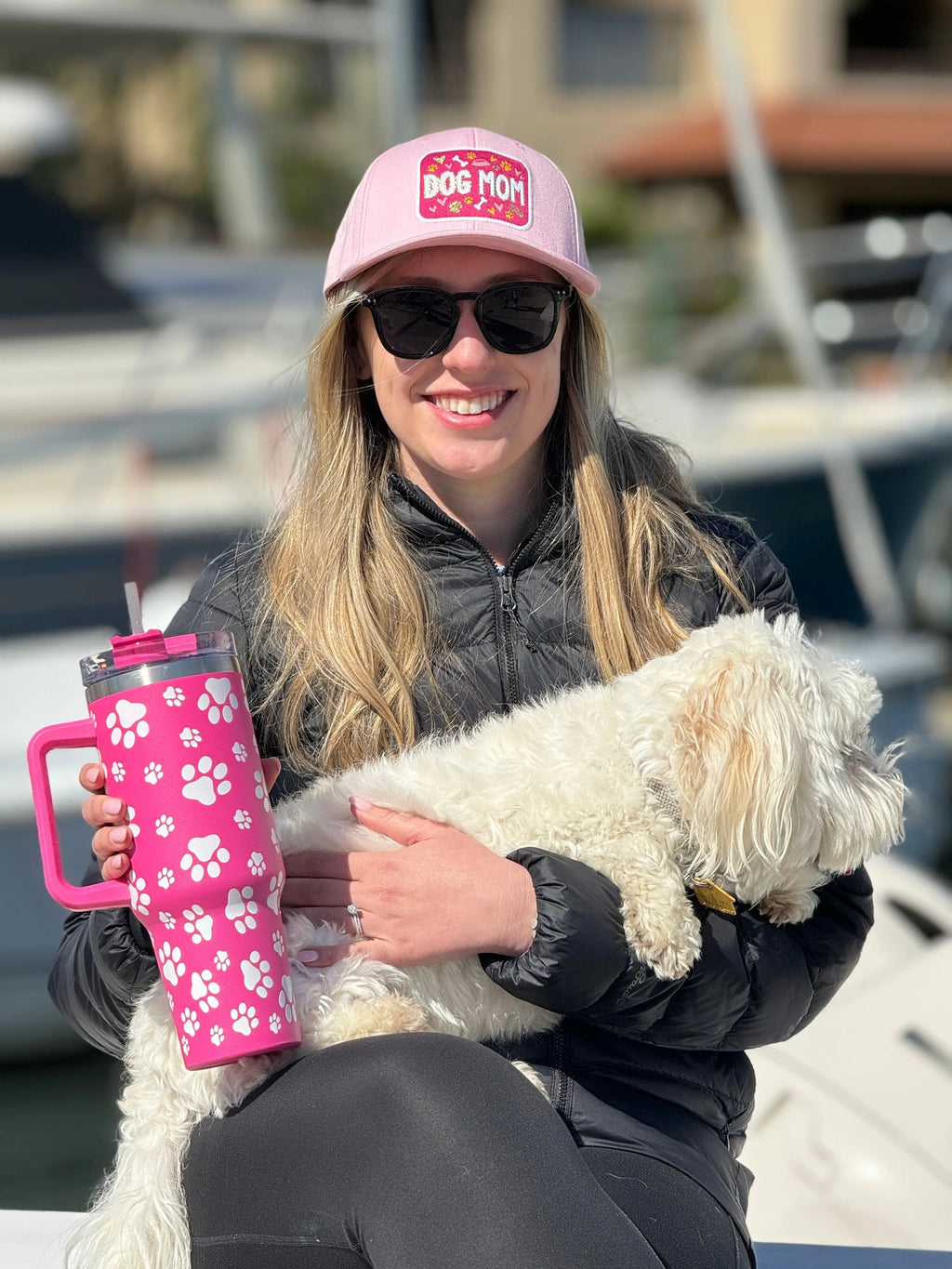 Dog Paw Pink  Printed 40oz Stainless Steel Tumbler With Handle