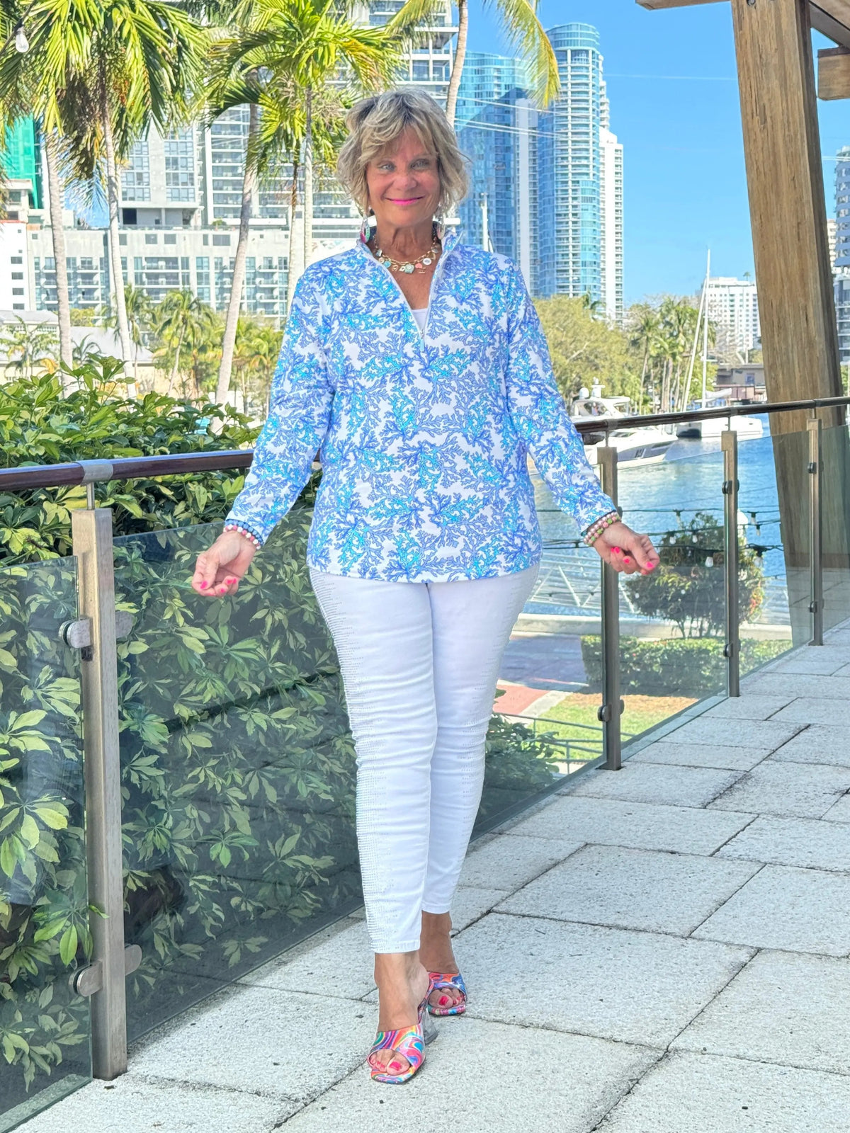 LULU B CORAL BREEZE ZIPPER TOP