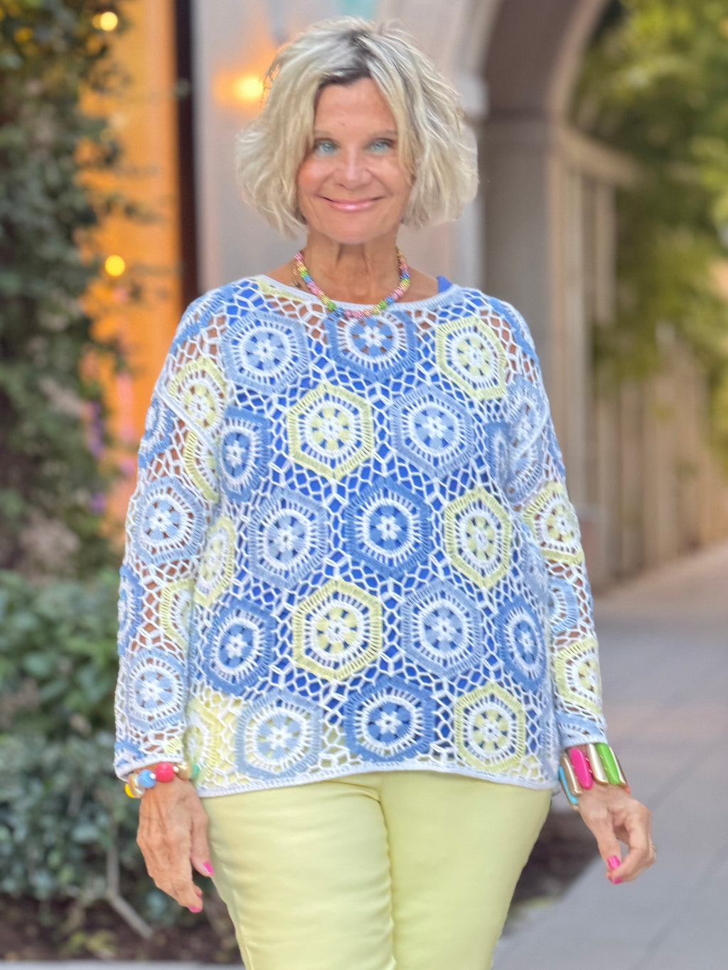 Azure Hexagon Crochet Sweater