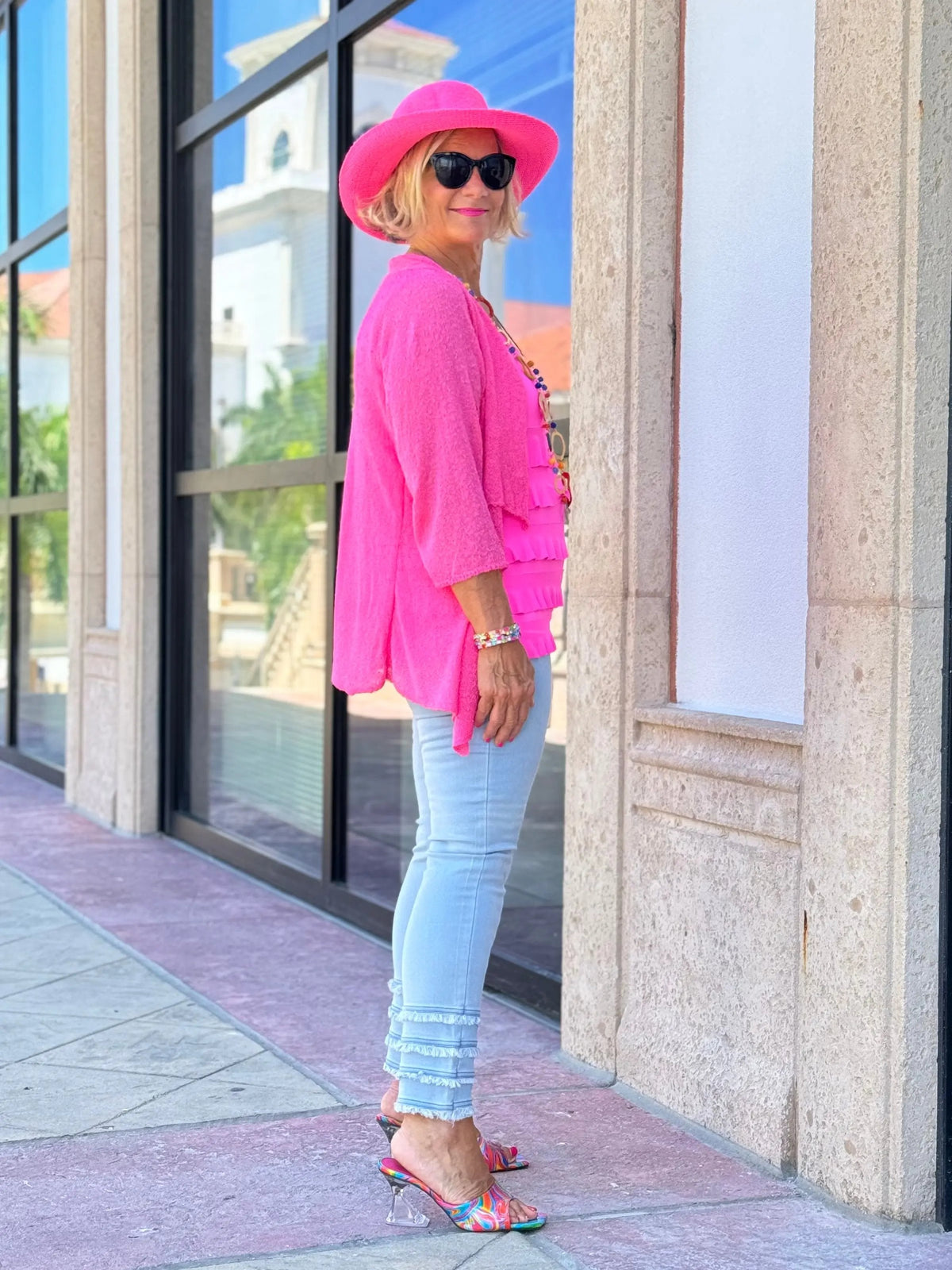 HOT PINK MESH RUFFLE WRAP