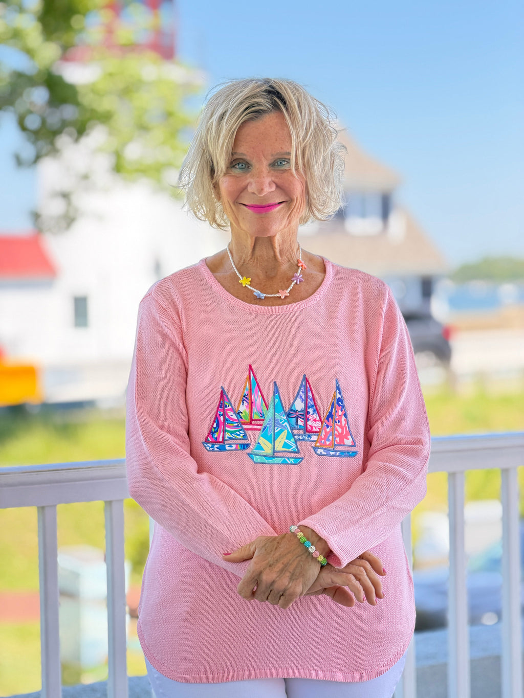 BEACH CLUB PINK SAILBOAT SWEATER