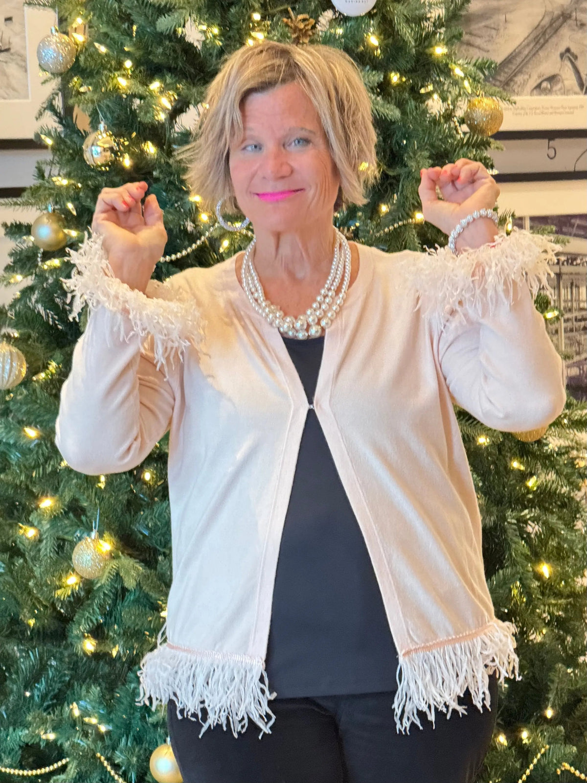 LULU-B BLUSH CASHMERE FRINGE CARDIGAN