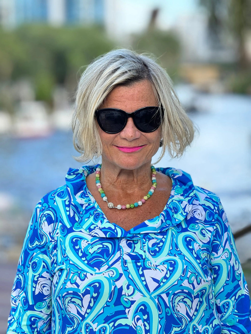 BLUE DREAMING HEARTS RUFFLE TOP