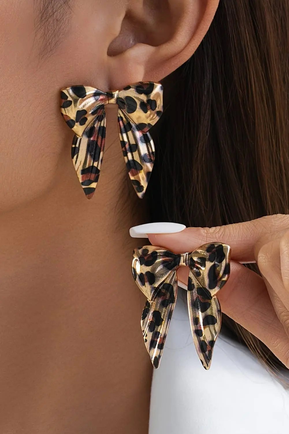 Leopard Print Bow Knot Shape Plated Alloy Earrings