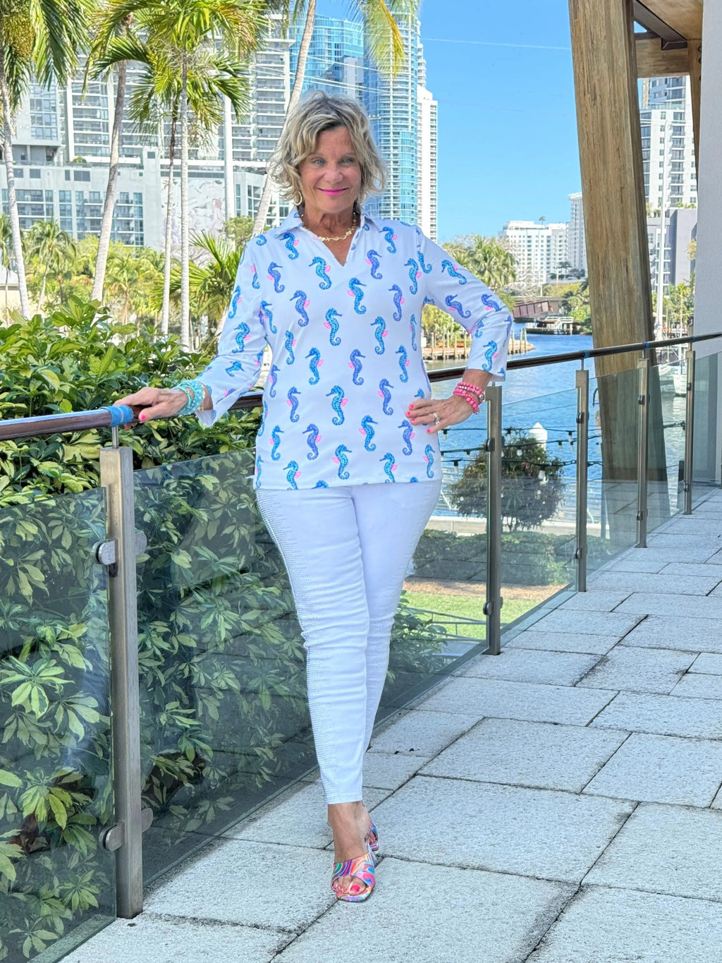LULU B SHORELINE CHARM ZIPPER TOP