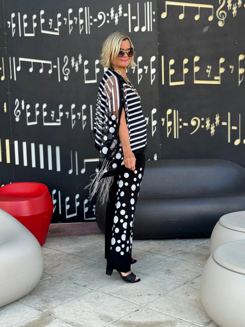 BLACK AND WHITE POKA DOT PALAZZO