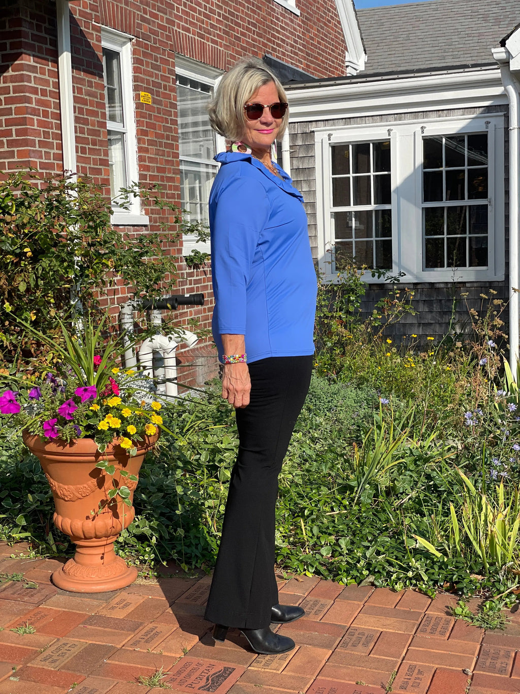 LULU-B BLUE SOLID RUFFLE TOP