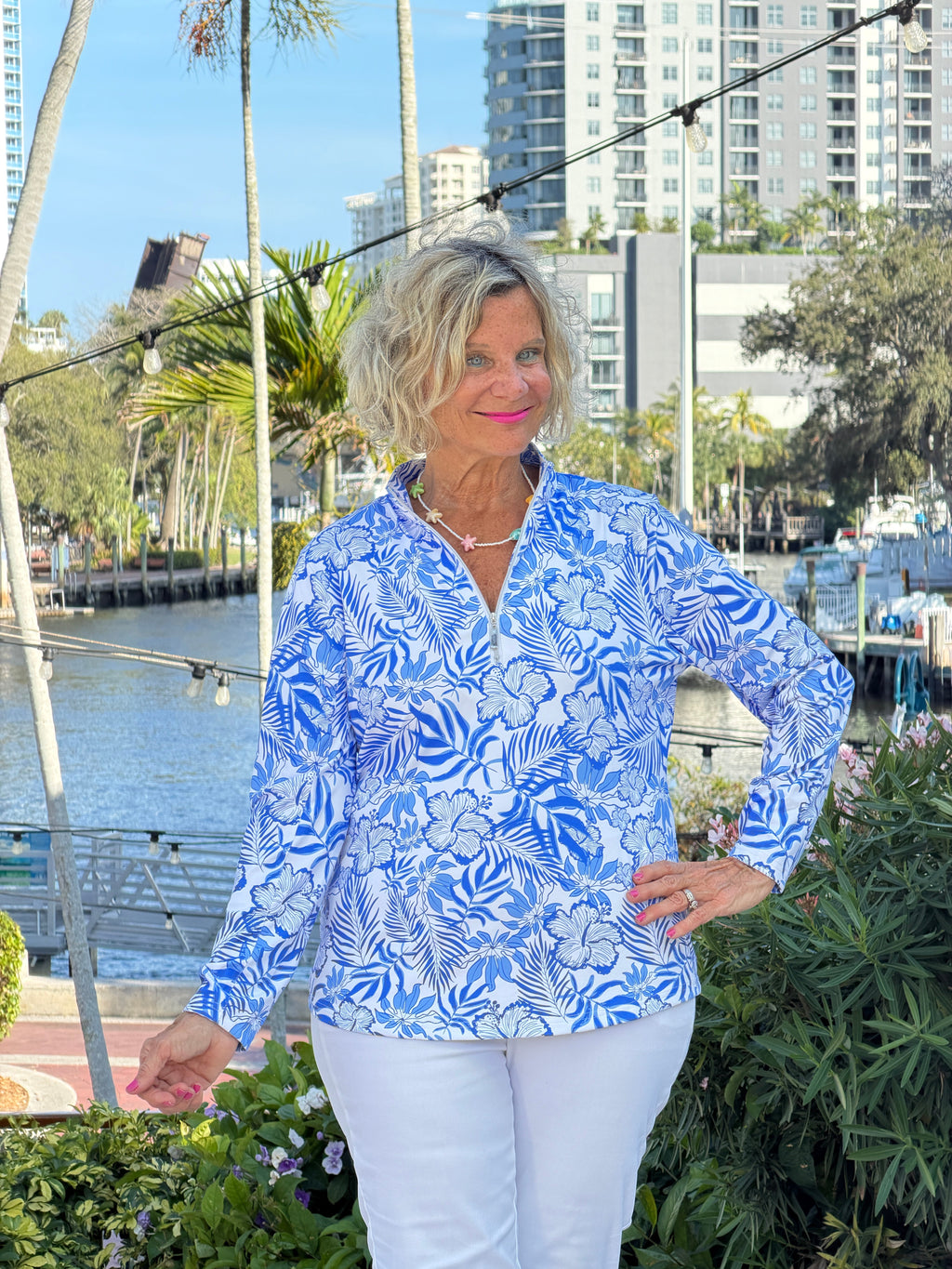 LULU B HIBISCUS COAST HALF ZIPPER