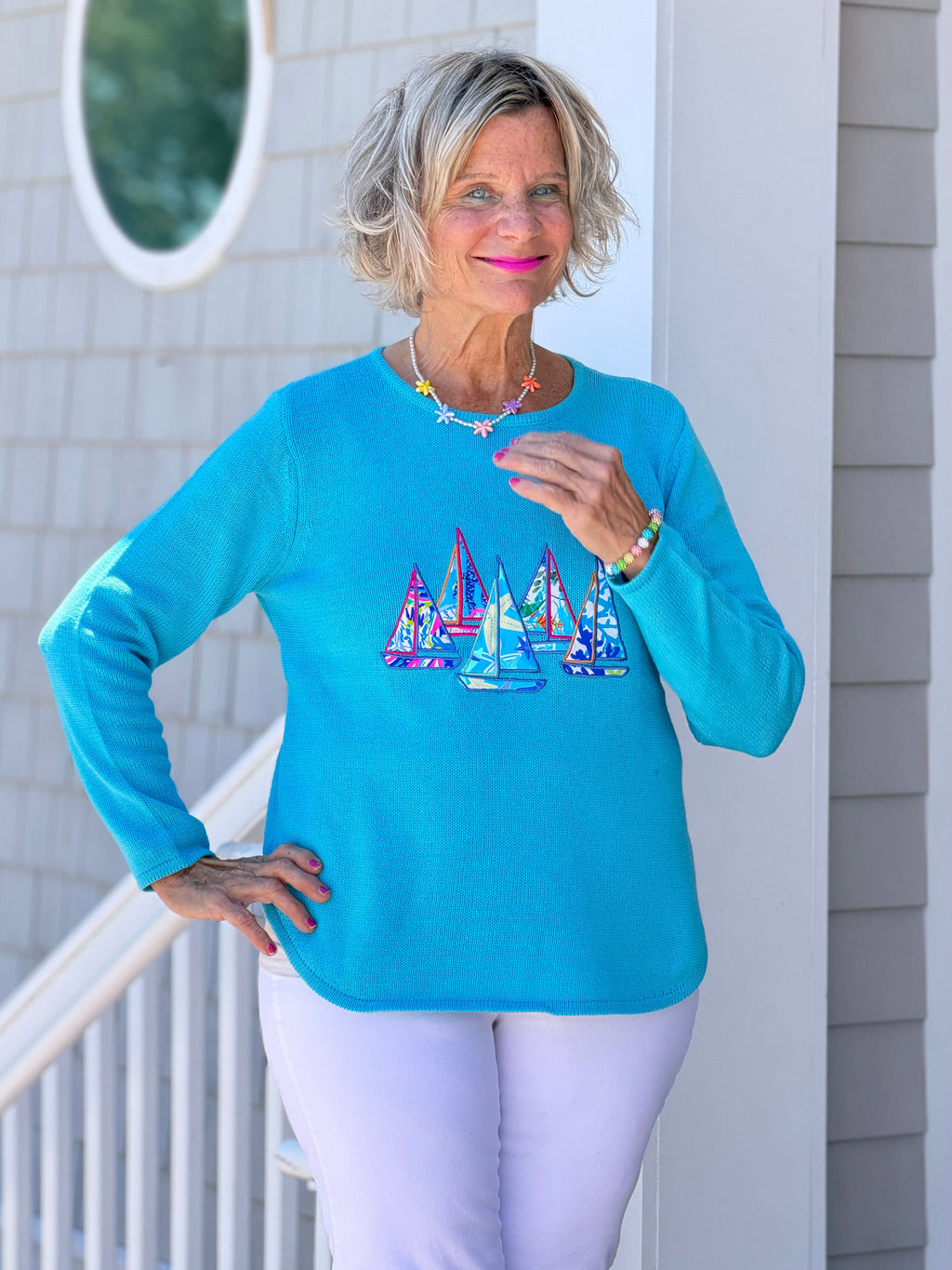 BEACH CLUB AQUA SAILBOAT SWEATER