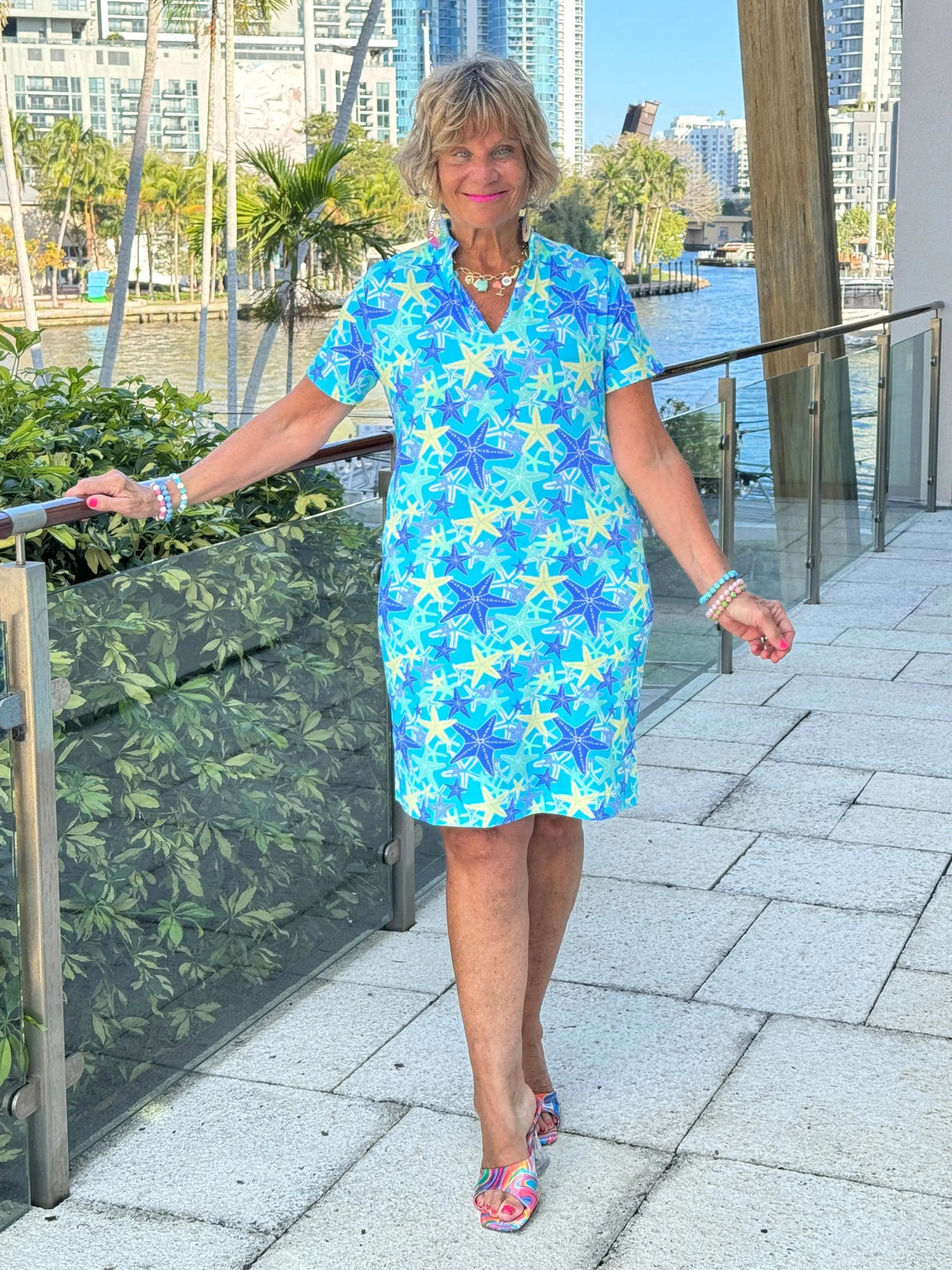 LULU B STARFISH SPLASH SHORT SLEEVE DRESS