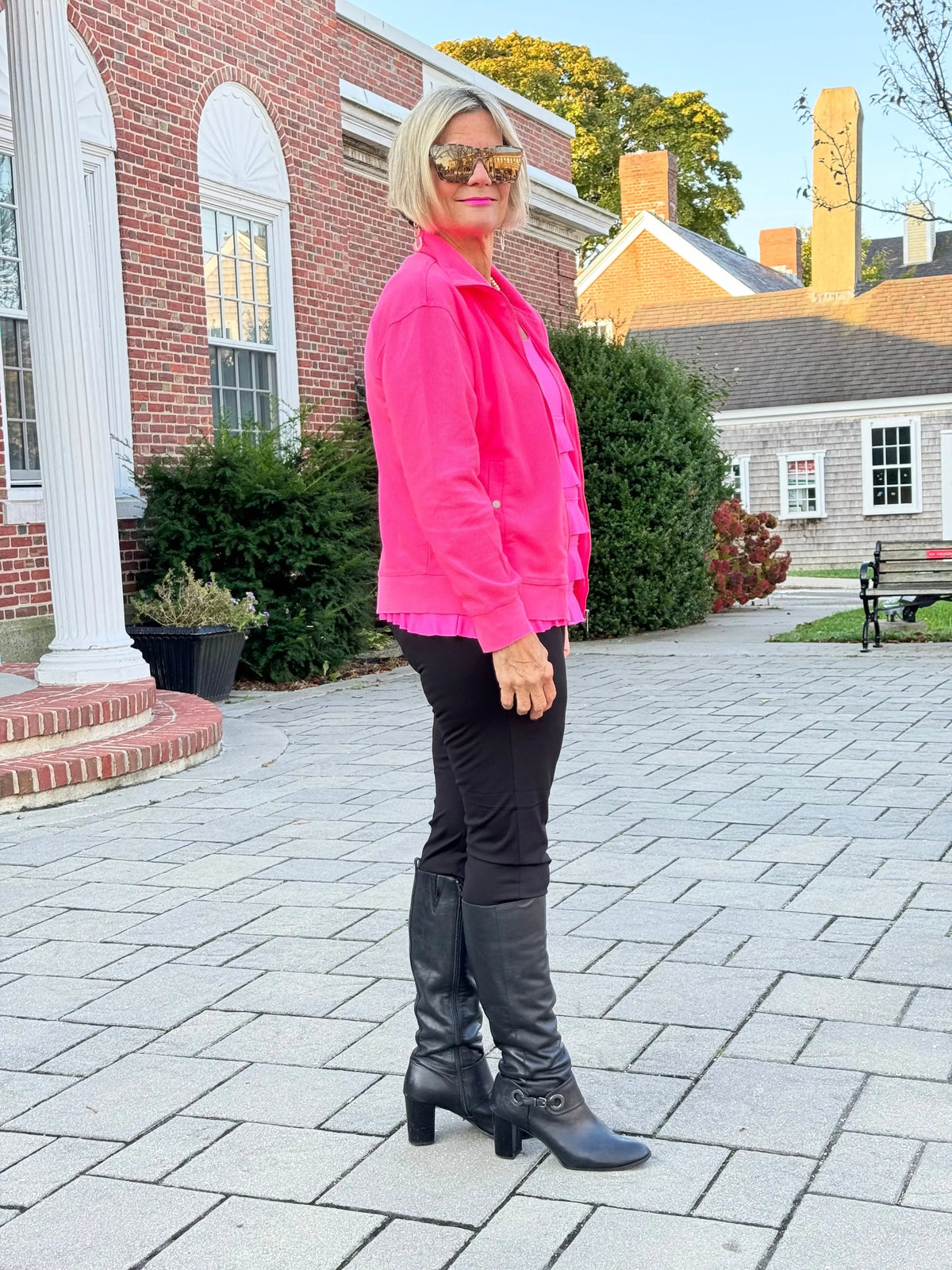 HOT PINK WAFFLE ZIPPER JACKET