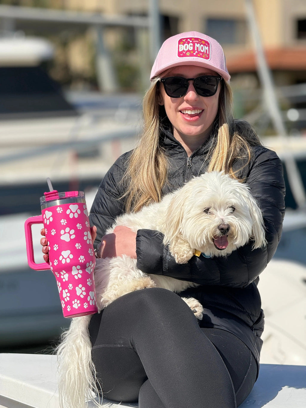 Dog Paw Pink  Printed 40oz Stainless Steel Tumbler With Handle