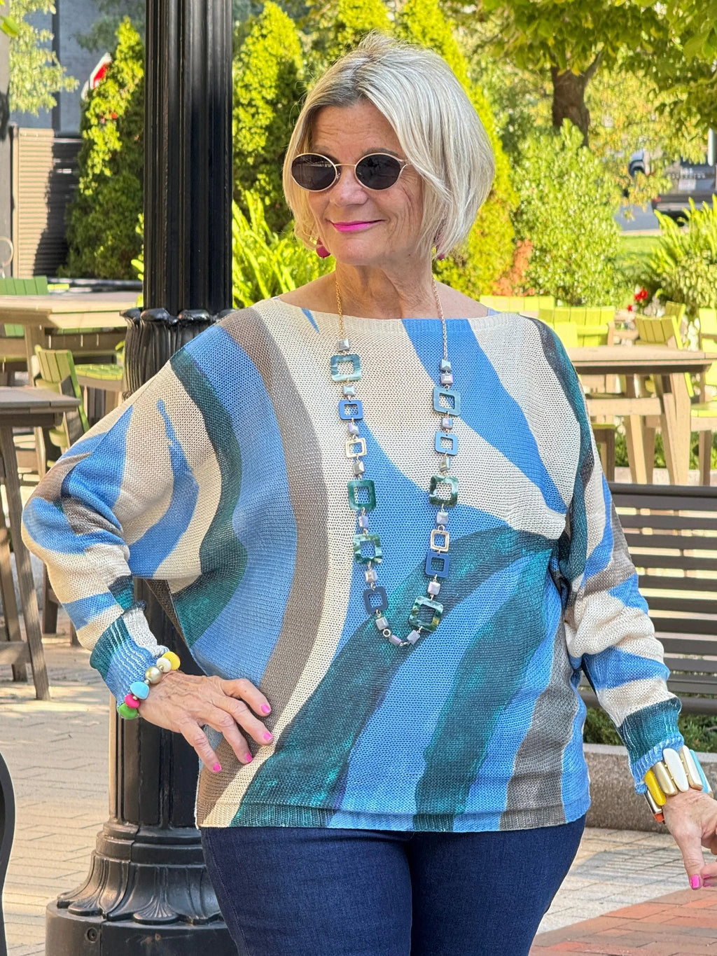 Green Abstract Round Knit Printed Sweate