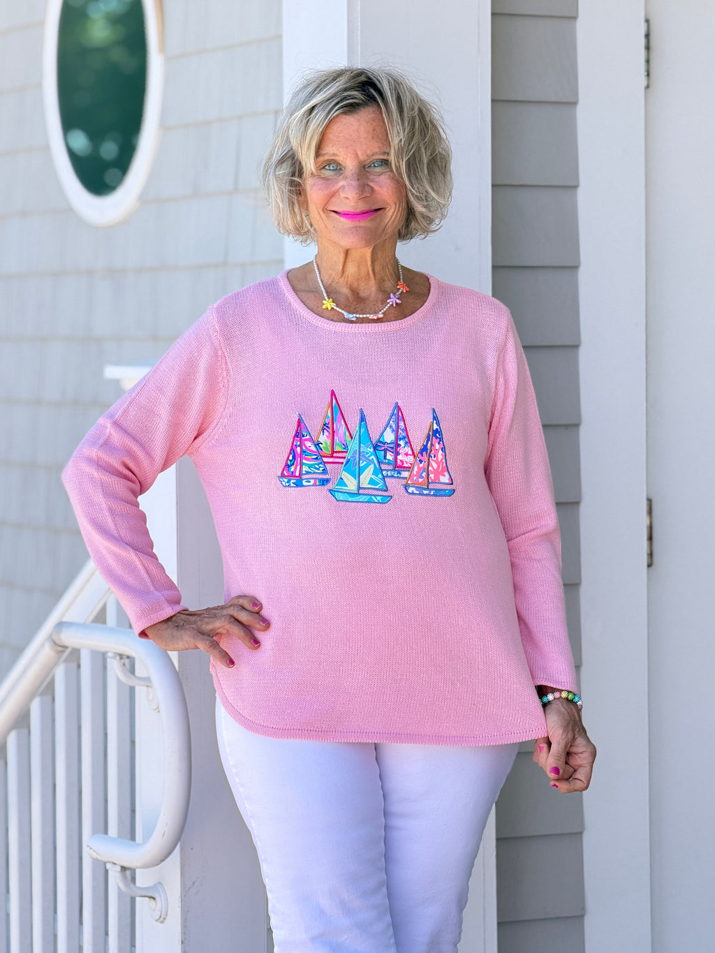 BEACH CLUB PINK SAILBOAT SWEATER