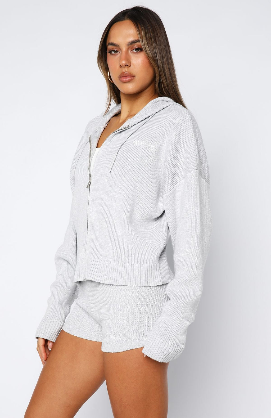 Floating By Knit Zip Front Hoodie Grey Marle