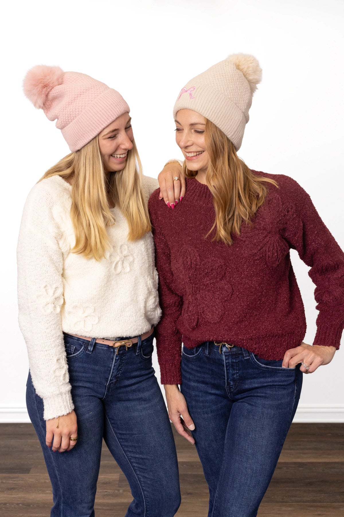 ALB Custom Women's Embroidered Bow Pom Beanie