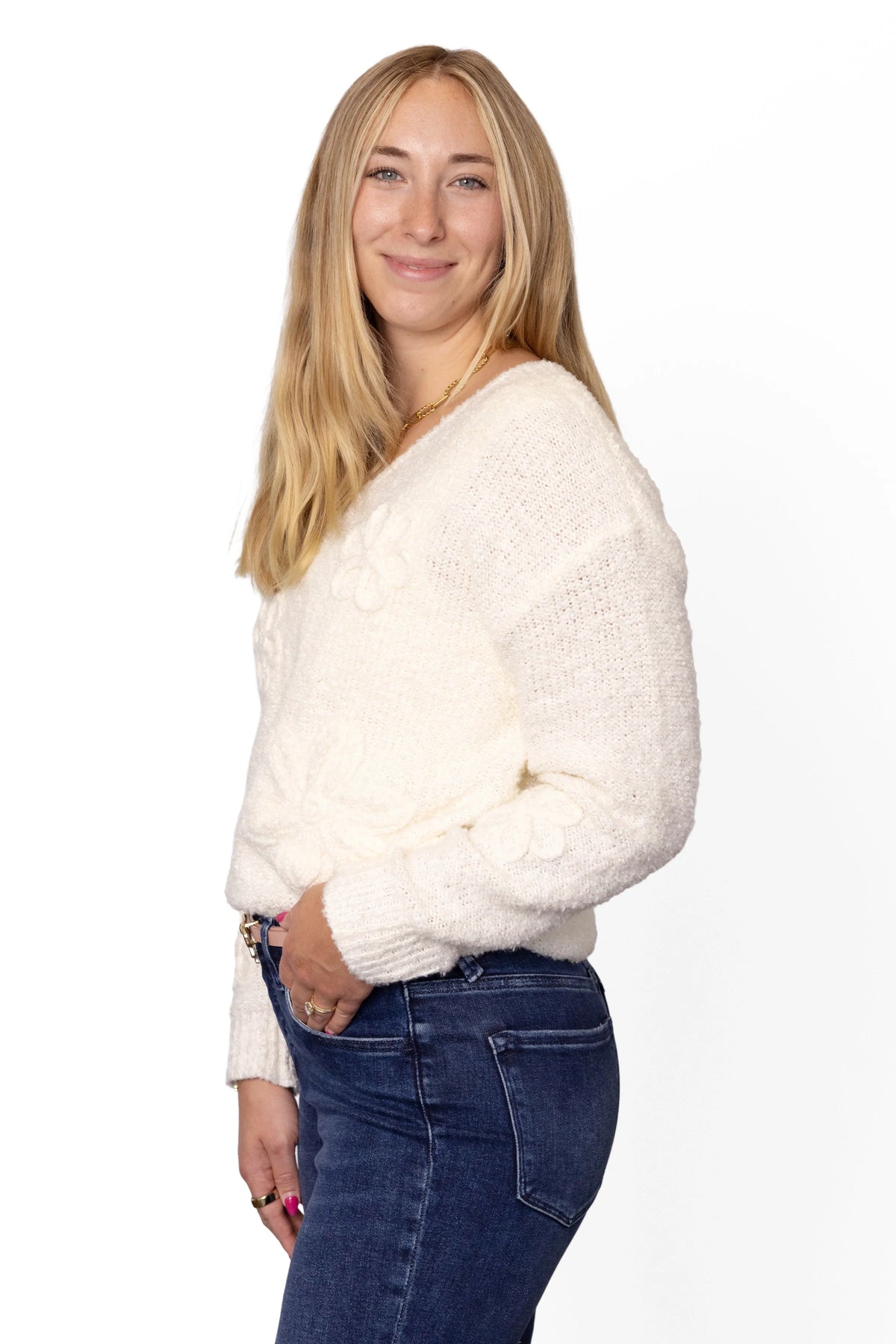 ALB Custom Women's V-Neck Floral Sweater