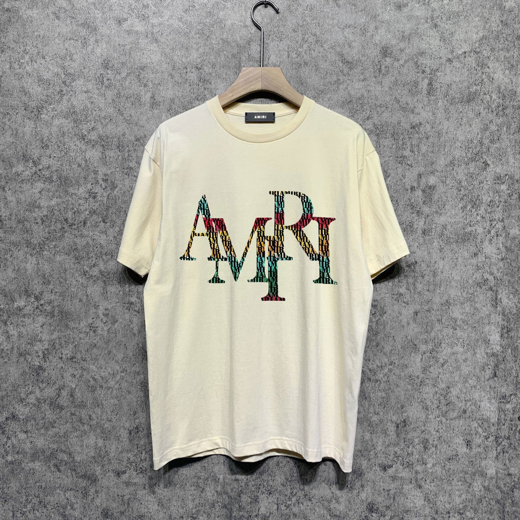 Amiri t shirts rainbow letter printing short sleeve
