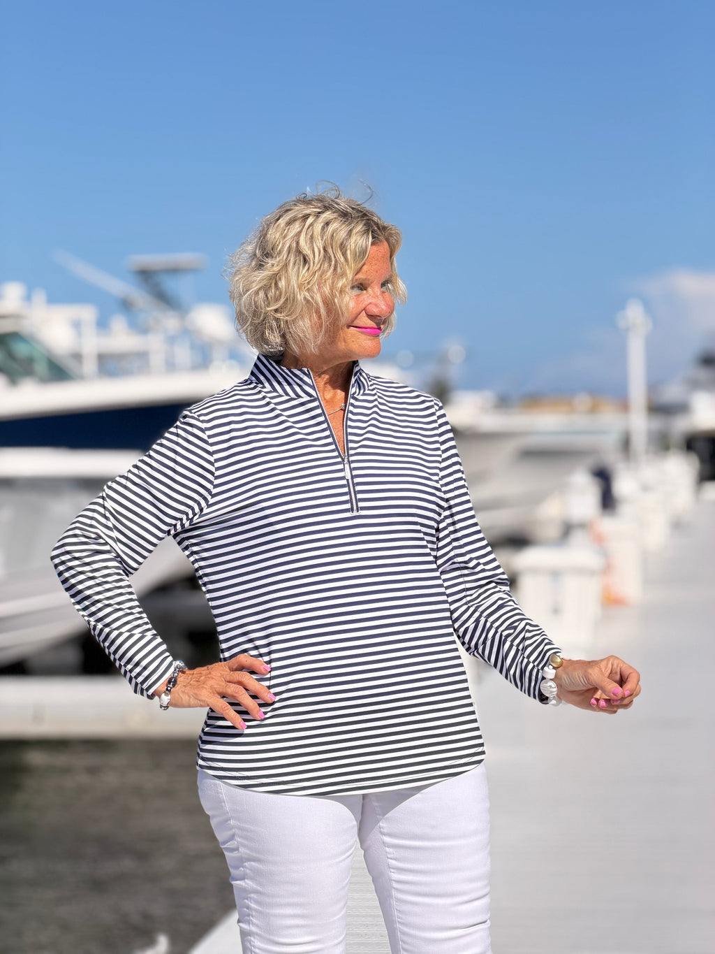 DOCKSIDE NAVY HALF ZIPPER TOP