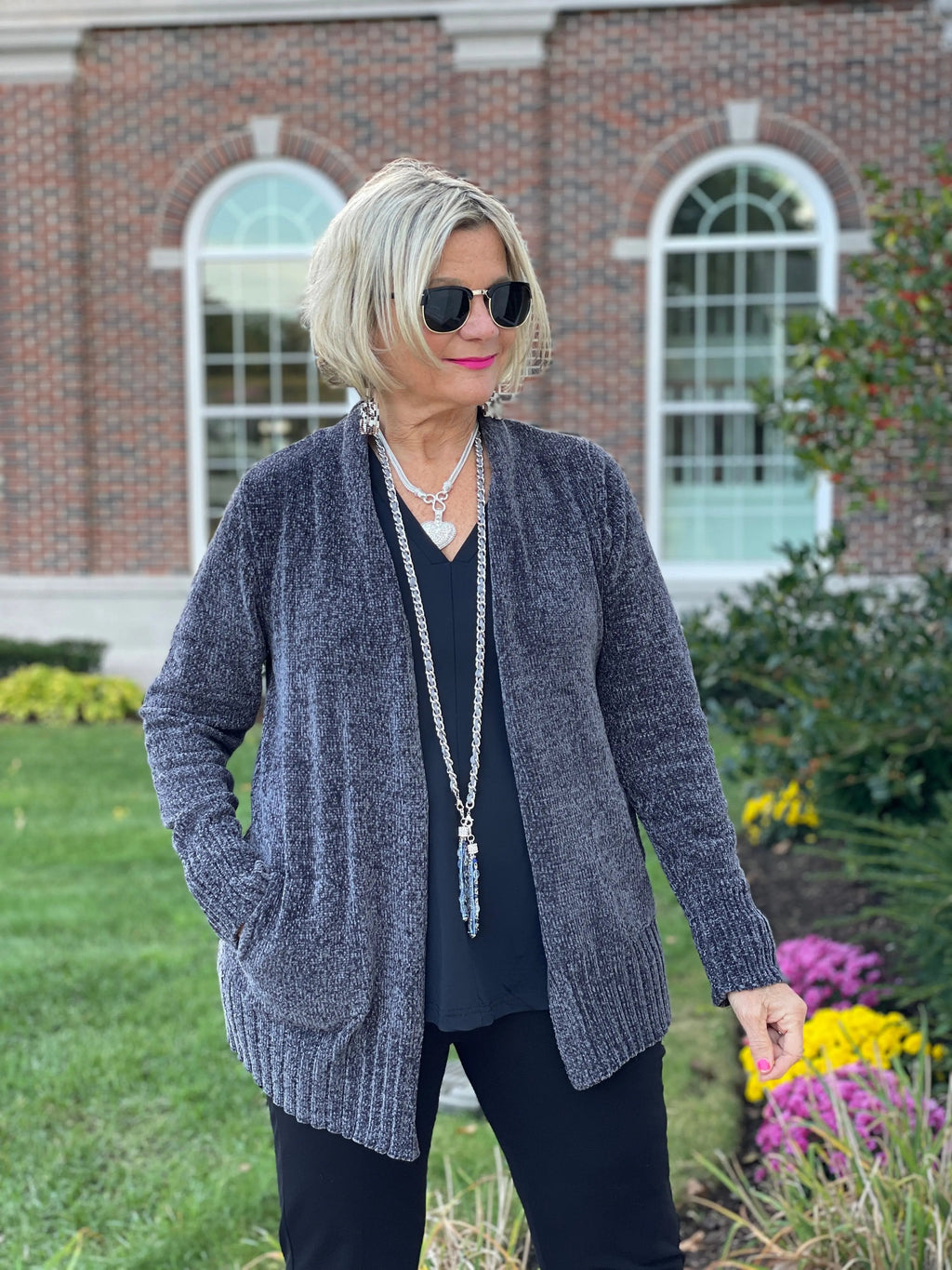 LULU-B CHARCOAL CHENILLE CARDIGAN