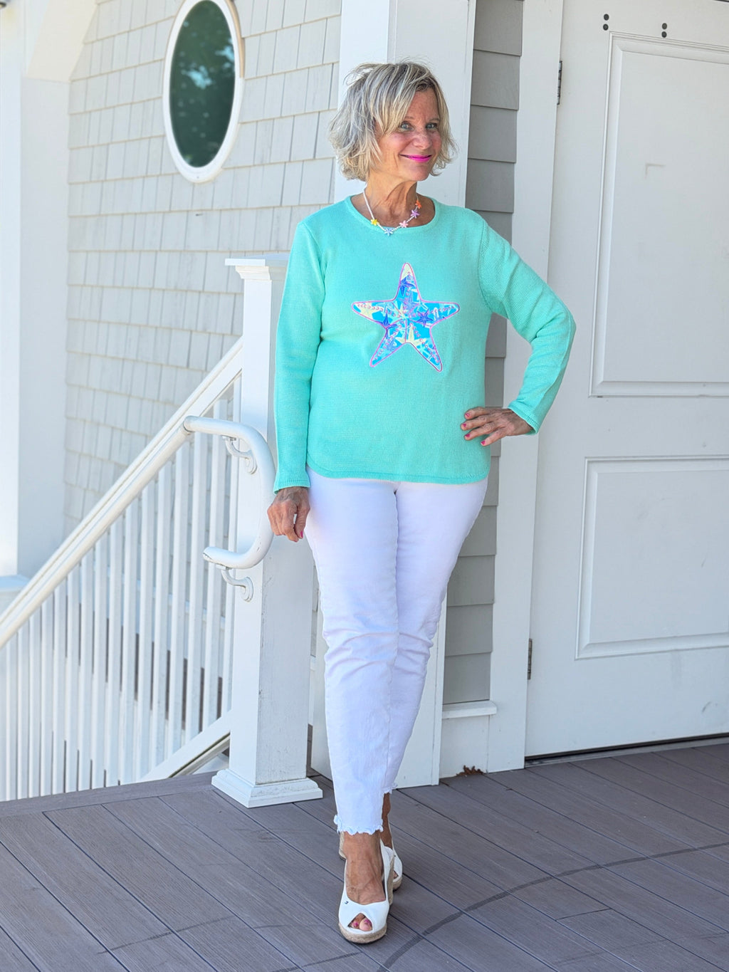 BEACH CLUB SEAFOAM STARFISH SWEATER