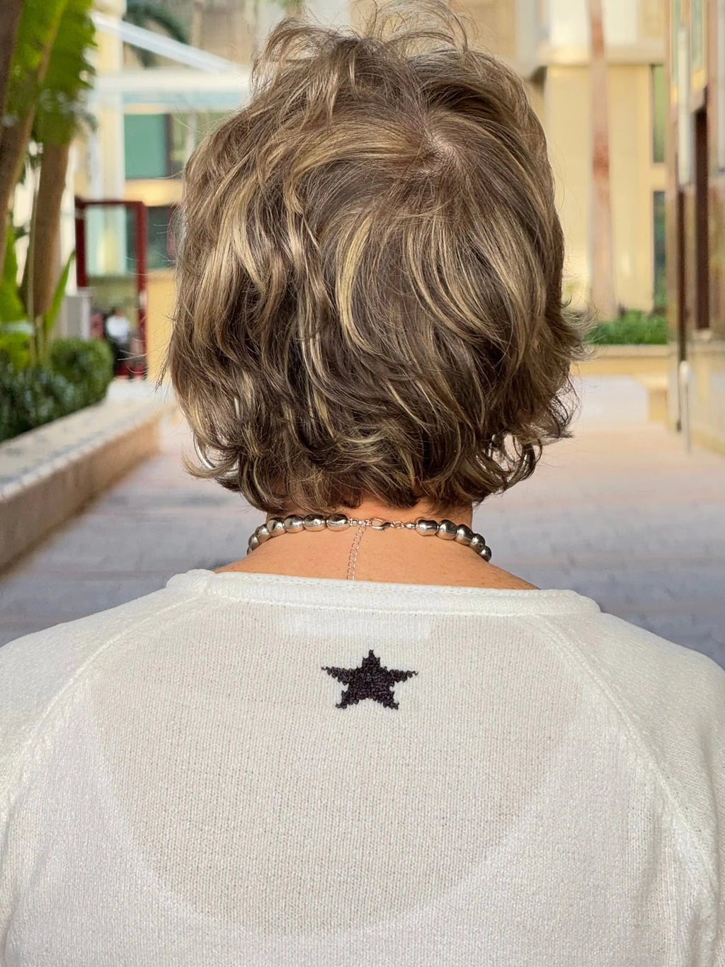 LULU-B WHITE AND BLACK STAR CHENILLE SWEATER