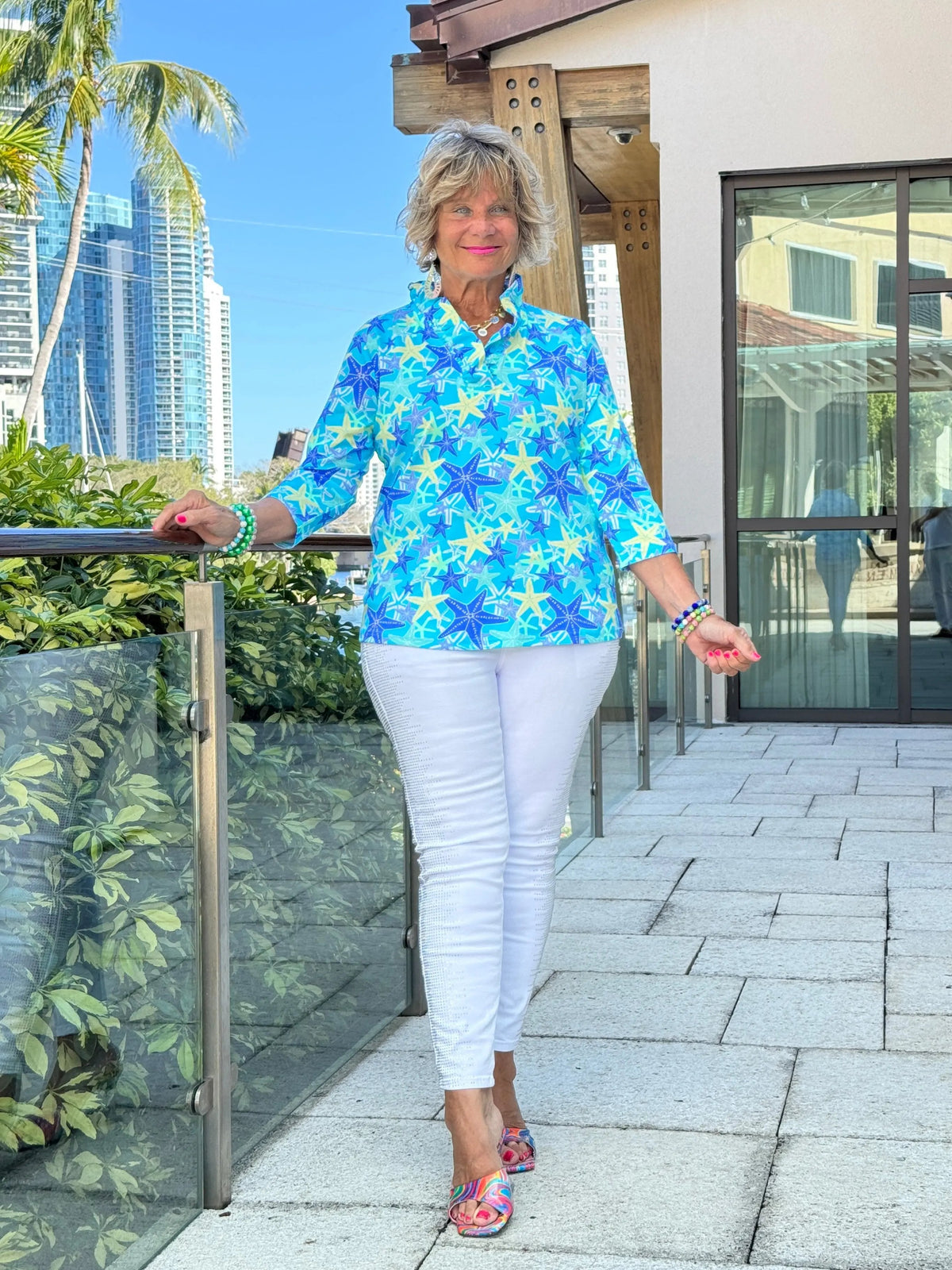 LULU B STARFISH SPLASH RUFFLE TOP