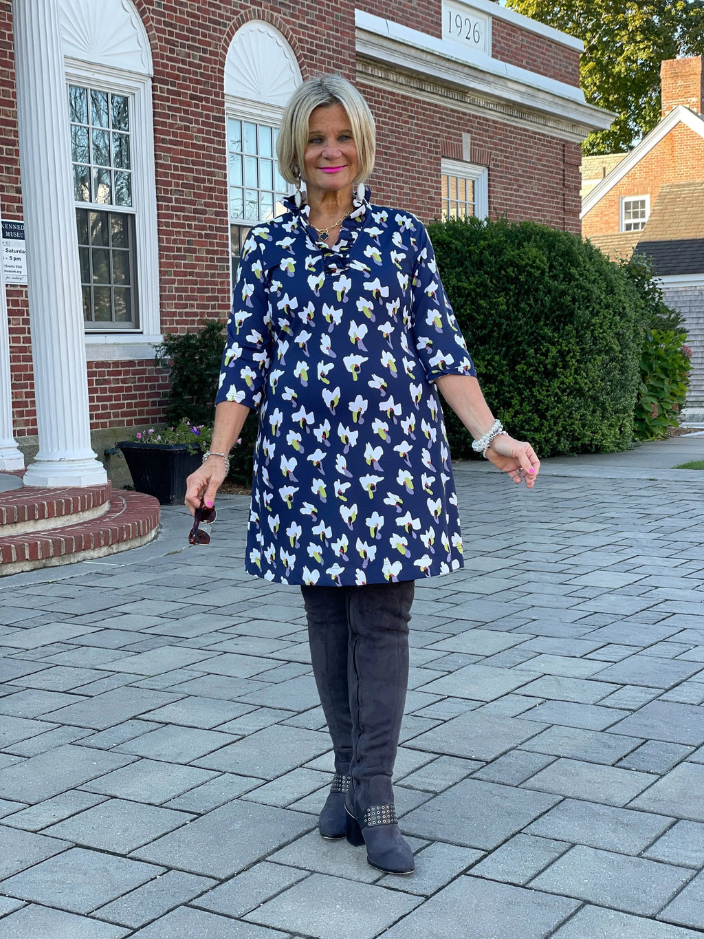 LULU-B RUFFLE NAVY DREAMING RUFFLE NECK DRESS