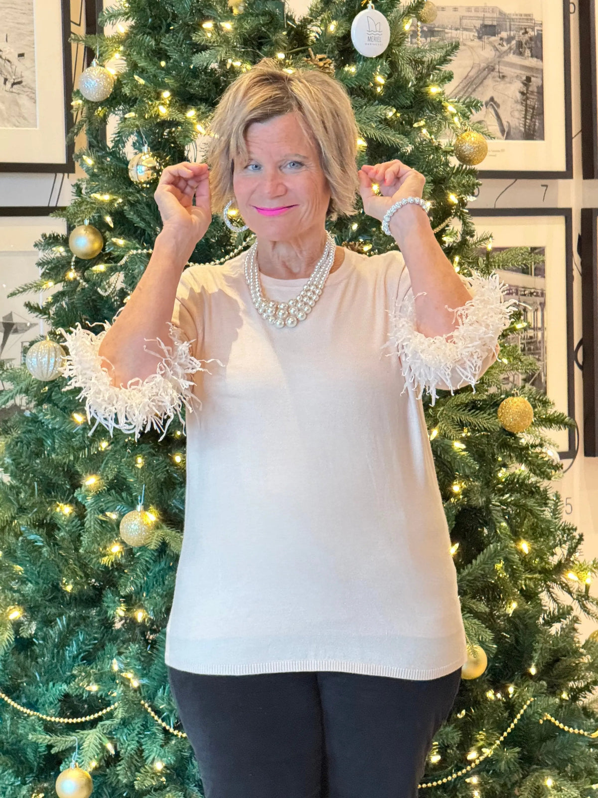 LULU-B BLUSH CASHMERE FANCY FRINGE TOP