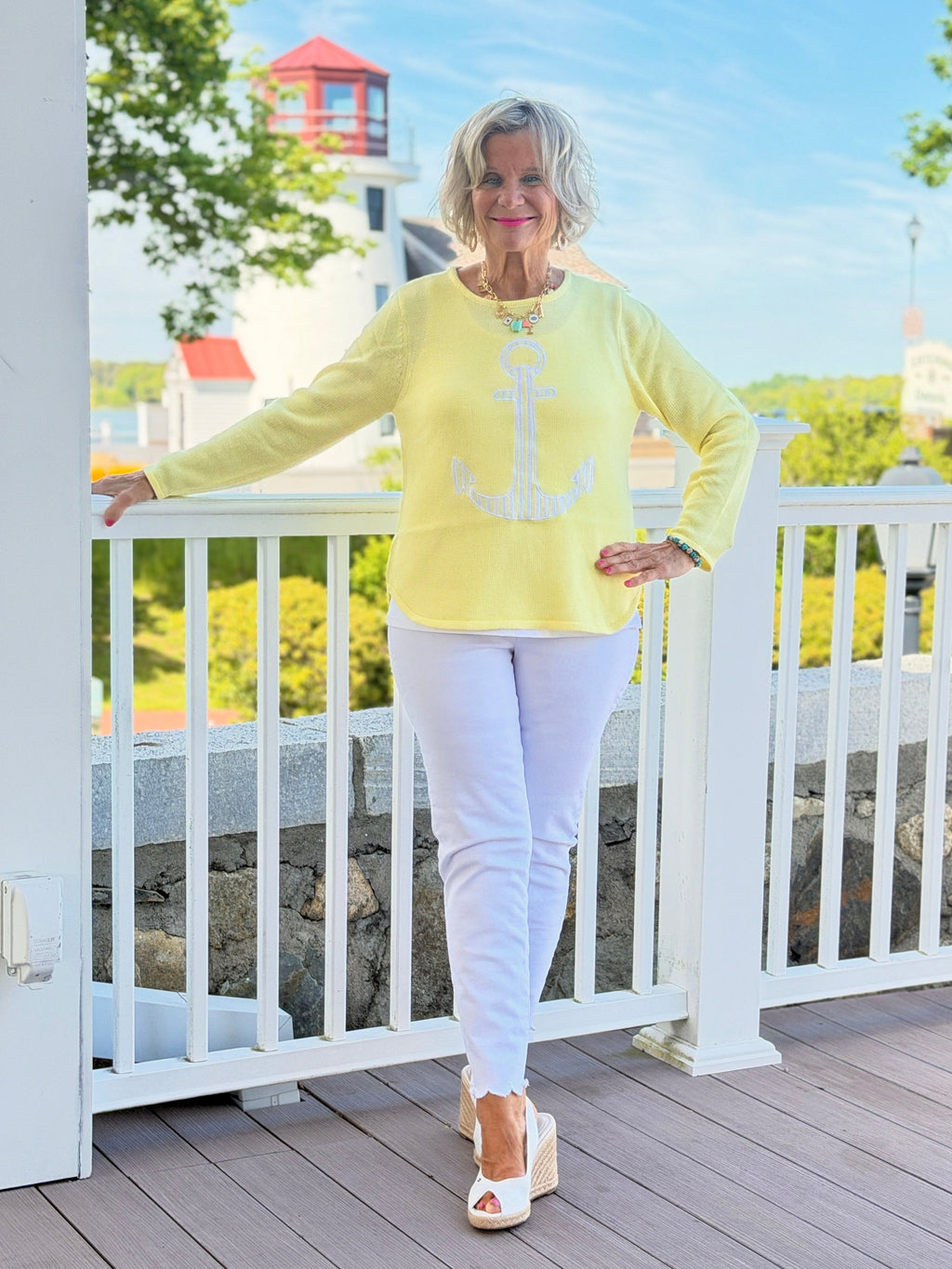DOCKSIDE NAUTICAL YELLOW STRIPE ANCHOR